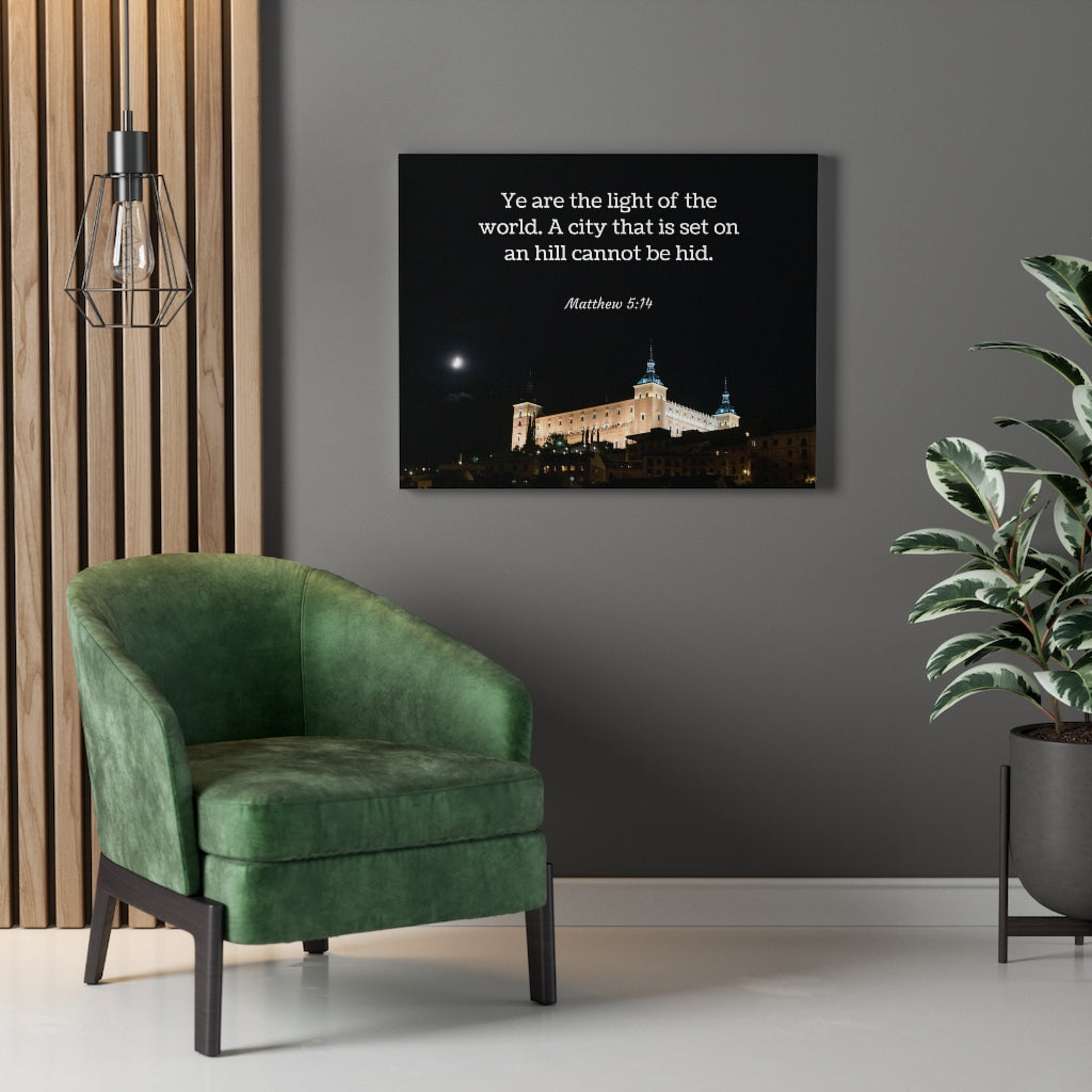 Scripture Walls Hill Cannot Be Hid Matthew 5:14 Bible Verse Canvas Christian Wall Art Ready to Hang Unframed-Express Your Love Gifts
