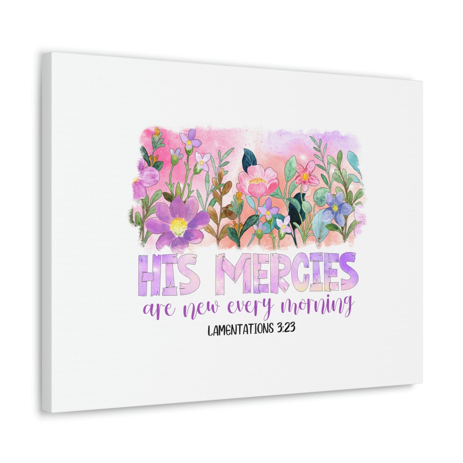 Scripture Walls His Mercies Lamentations 3:23 Pink Flowers Christian Wall Art Bible Verse Print Ready to Hang Unframed-Express Your Love Gifts