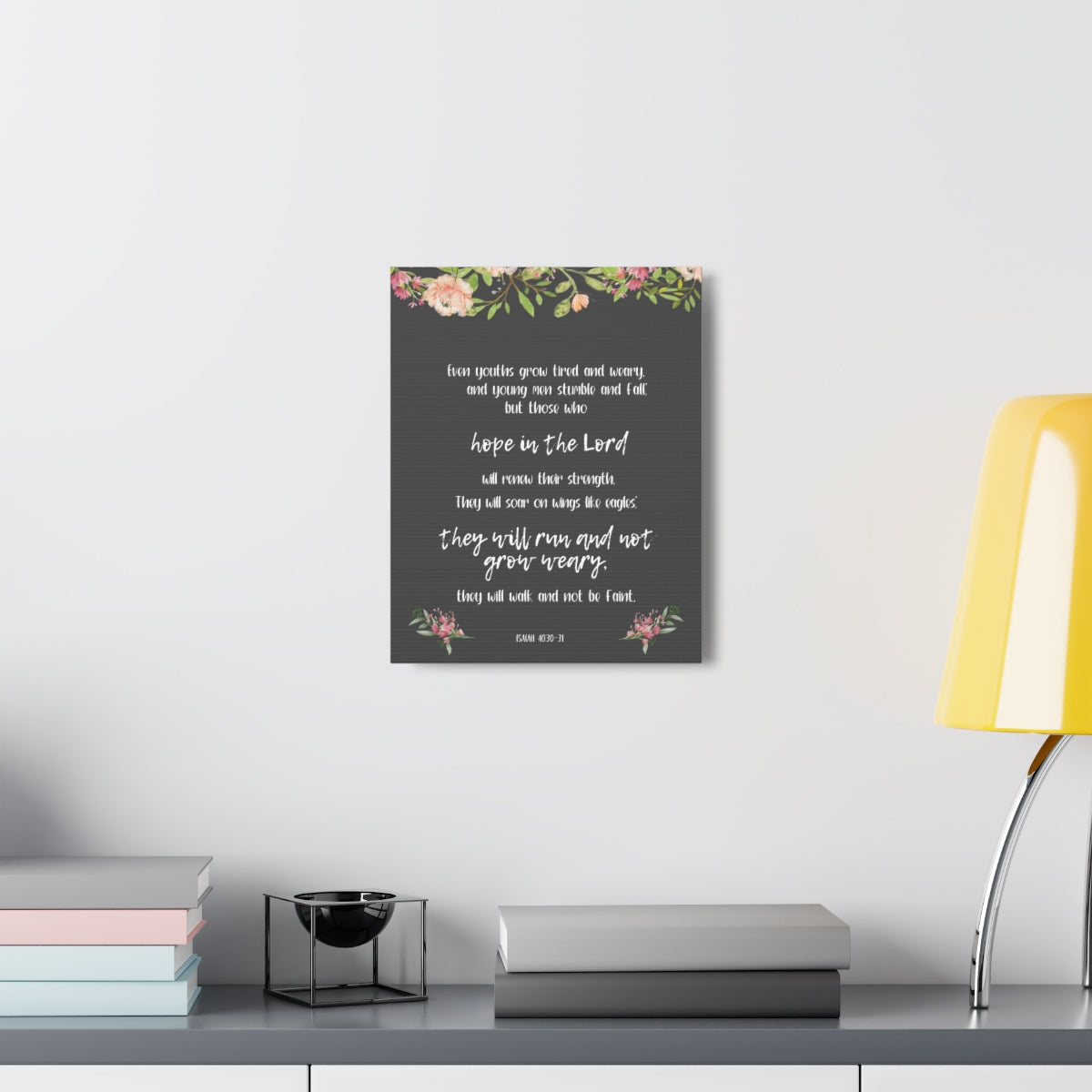 Scripture Walls Hope In The Lord Isaiah 40:30-31 Floral Bible Verse Canvas Christian Wall Art Ready to Hang Unframed-Express Your Love Gifts