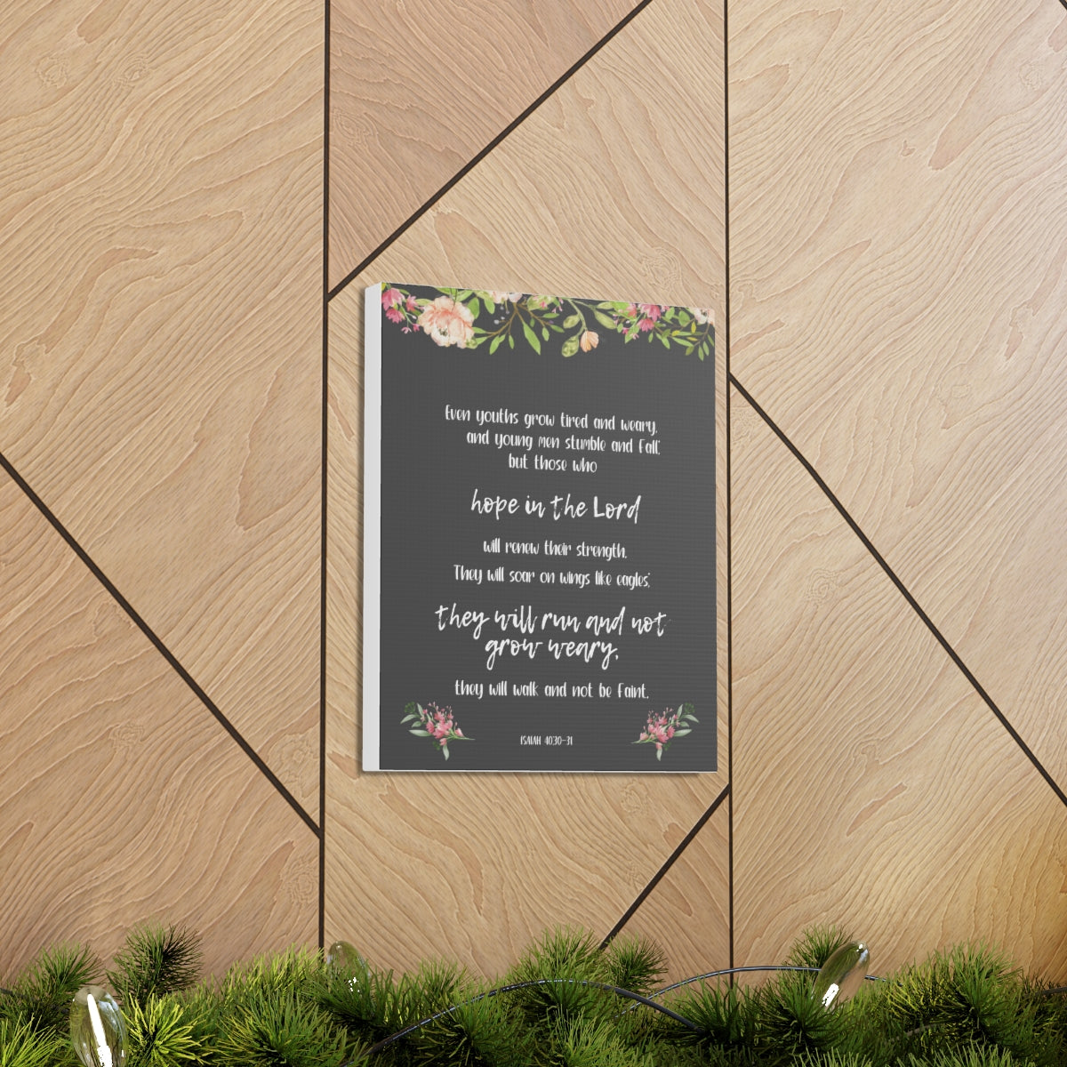 Scripture Walls Hope In The Lord Isaiah 40:30-31 Floral Bible Verse Canvas Christian Wall Art Ready to Hang Unframed-Express Your Love Gifts