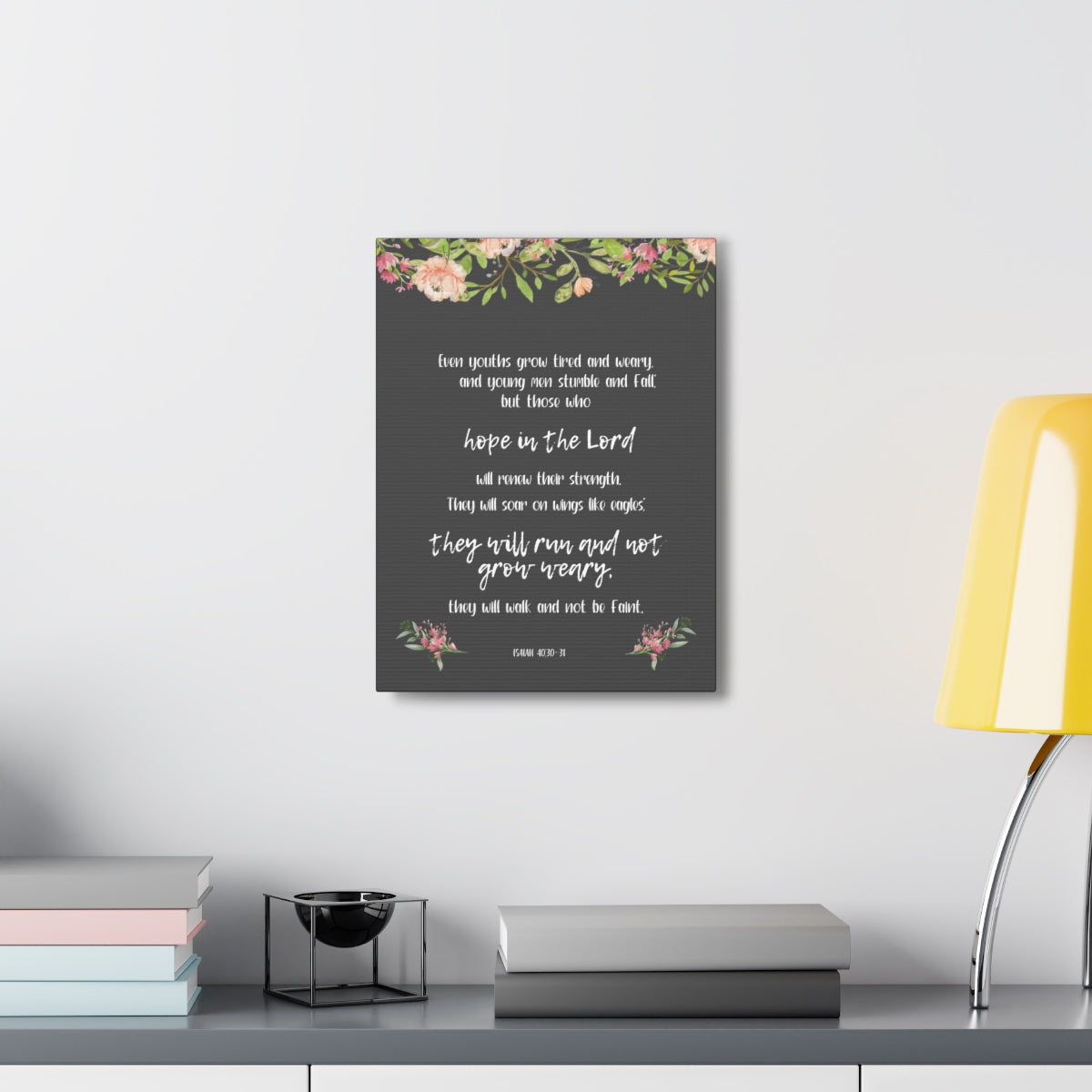 Scripture Walls Hope In The Lord Isaiah 40:30-31 Floral Bible Verse Canvas Christian Wall Art Ready to Hang Unframed-Express Your Love Gifts