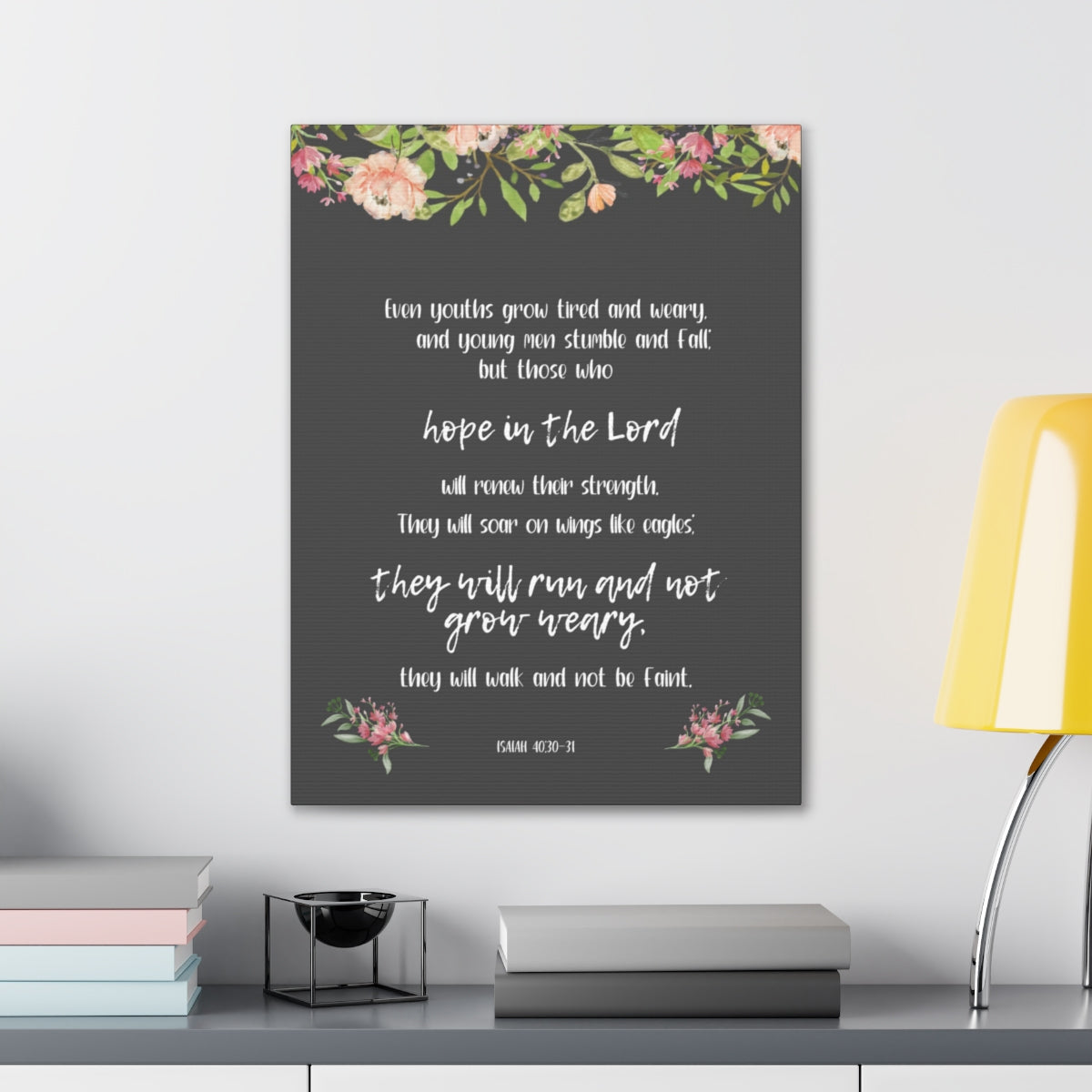 Scripture Walls Hope In The Lord Isaiah 40:30-31 Floral Bible Verse Canvas Christian Wall Art Ready to Hang Unframed-Express Your Love Gifts