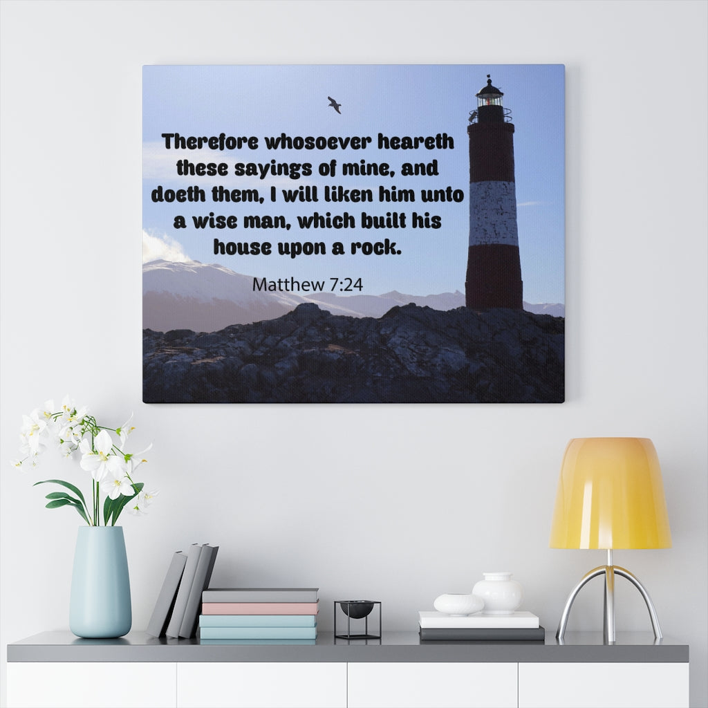 Scripture Walls House Upon a Rock Matthew 7:24 Bible Verse Canvas Christian Wall Art Ready to Hang Unframed-Express Your Love Gifts
