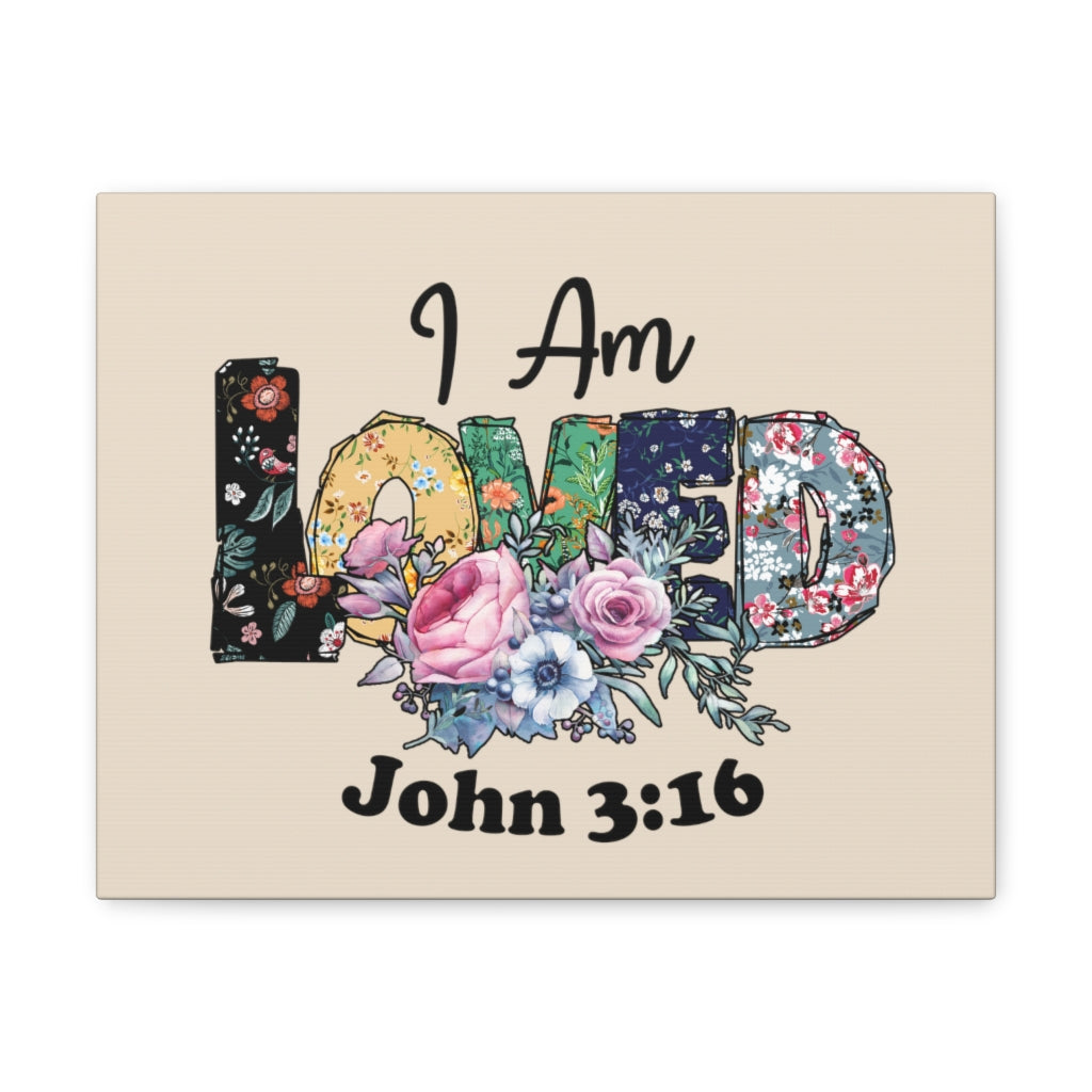Scripture Walls I Am Loved John 3:16 Floral Bible Verse Canvas Christian Wall Art Ready to Hang Unframed-Express Your Love Gifts