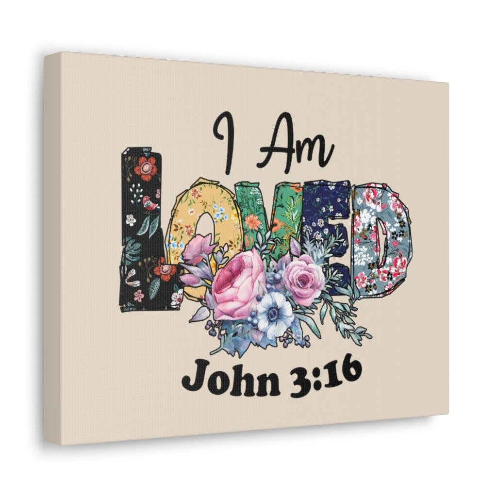Scripture Walls I Am Loved John 3:16 Floral Bible Verse Canvas Christian Wall Art Ready to Hang Unframed-Express Your Love Gifts