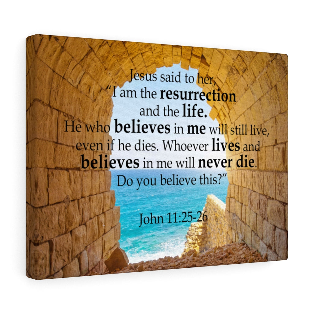 Scripture Walls I Am The Resurrection John 11:25-26 Bible Verse Canvas Christian Wall Art Ready to Hang Unframed-Express Your Love Gifts