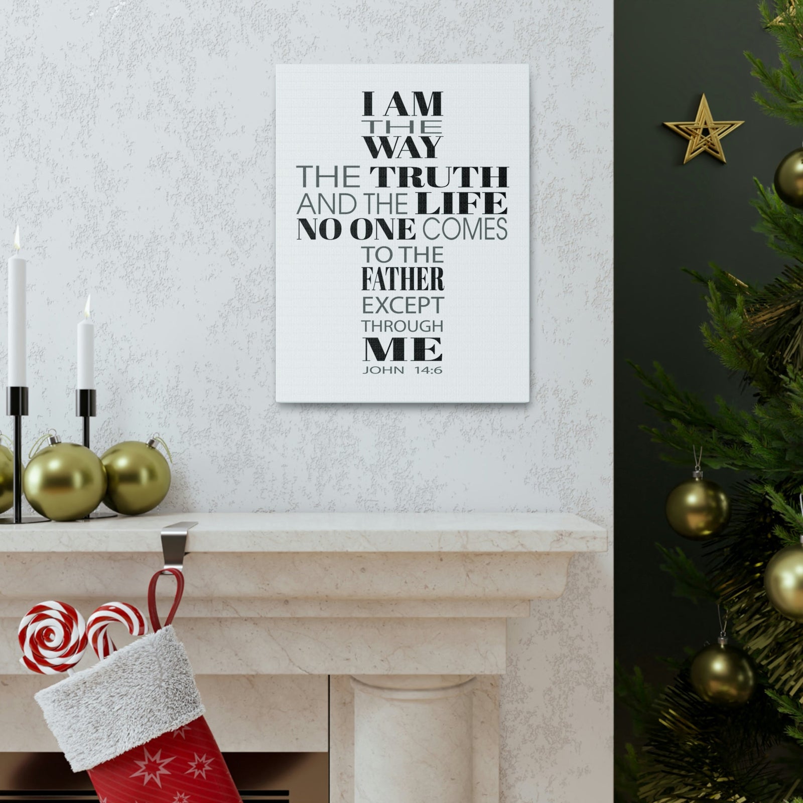 Scripture Walls I Am The Way The Truth And The Life John 14:6 Cross Words Bible Verse Canvas Christian Wall Art Ready To Hang Unframed-Express Your Love Gifts