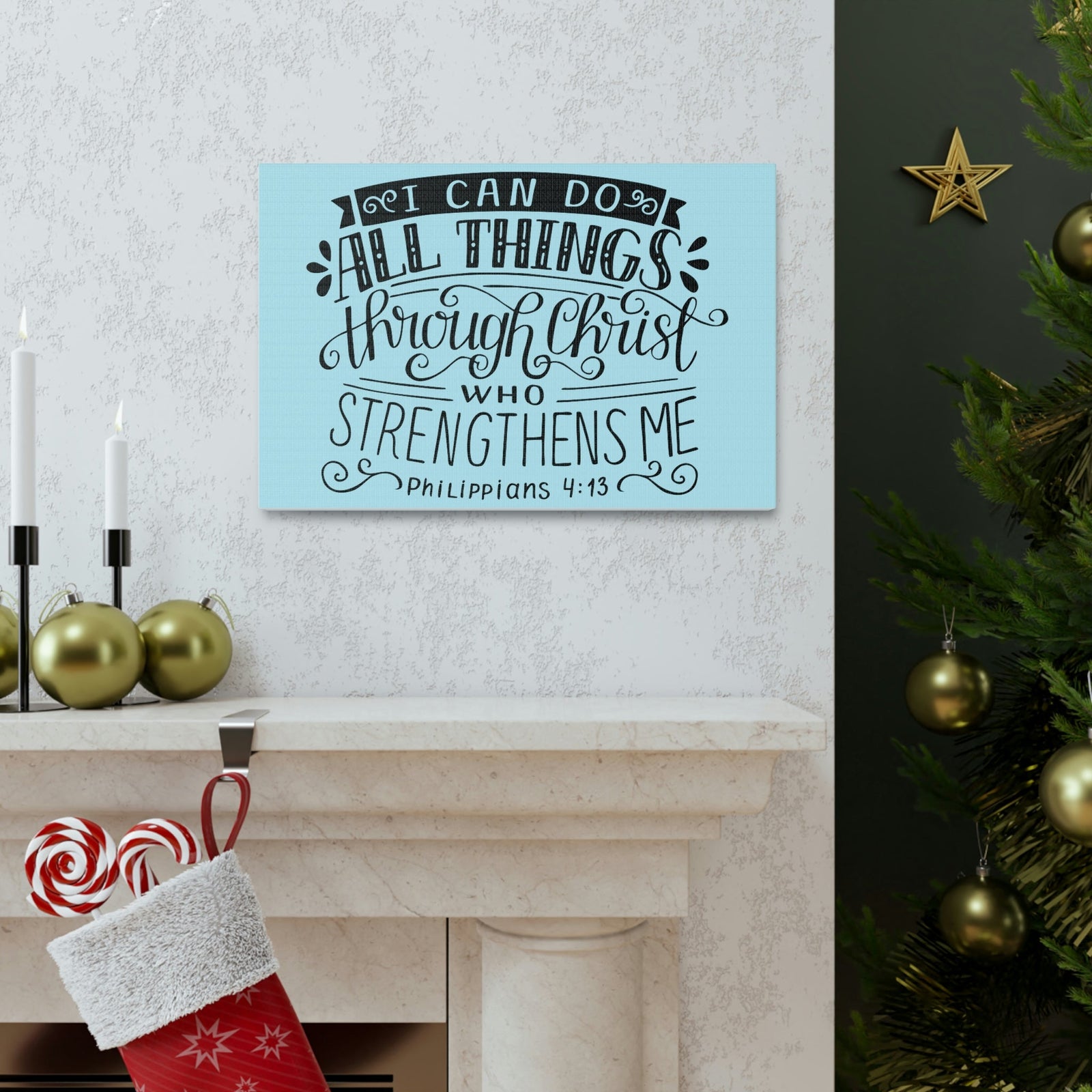 Scripture Walls I Can Do All Things Philippians 4:13 Sky Blue Christian Wall Art Bible Verse Print Ready To Hang Unframed-Express Your Love Gifts