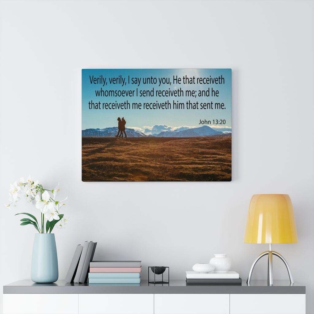 Scripture Walls I Say Unto You John 13:20 Bible Verse Canvas Christian Wall Art Ready to Hang Unframed-Express Your Love Gifts