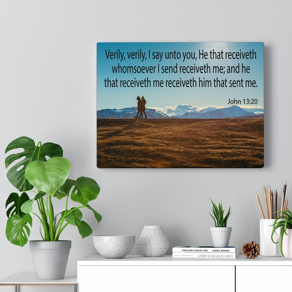 Scripture Walls I Say Unto You John 13:20 Bible Verse Canvas Christian Wall Art Ready to Hang Unframed-Express Your Love Gifts