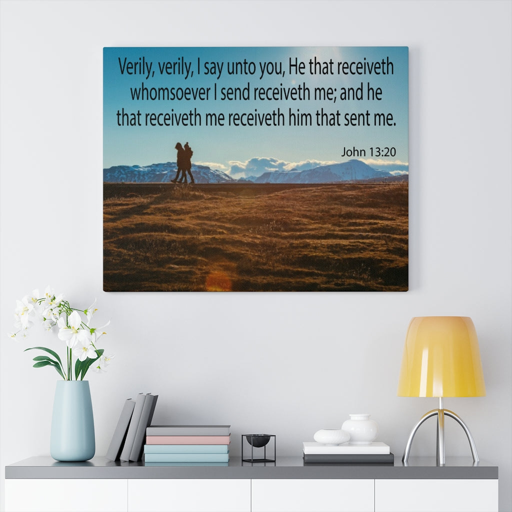 Scripture Walls I Say Unto You John 13:20 Bible Verse Canvas Christian Wall Art Ready to Hang Unframed-Express Your Love Gifts