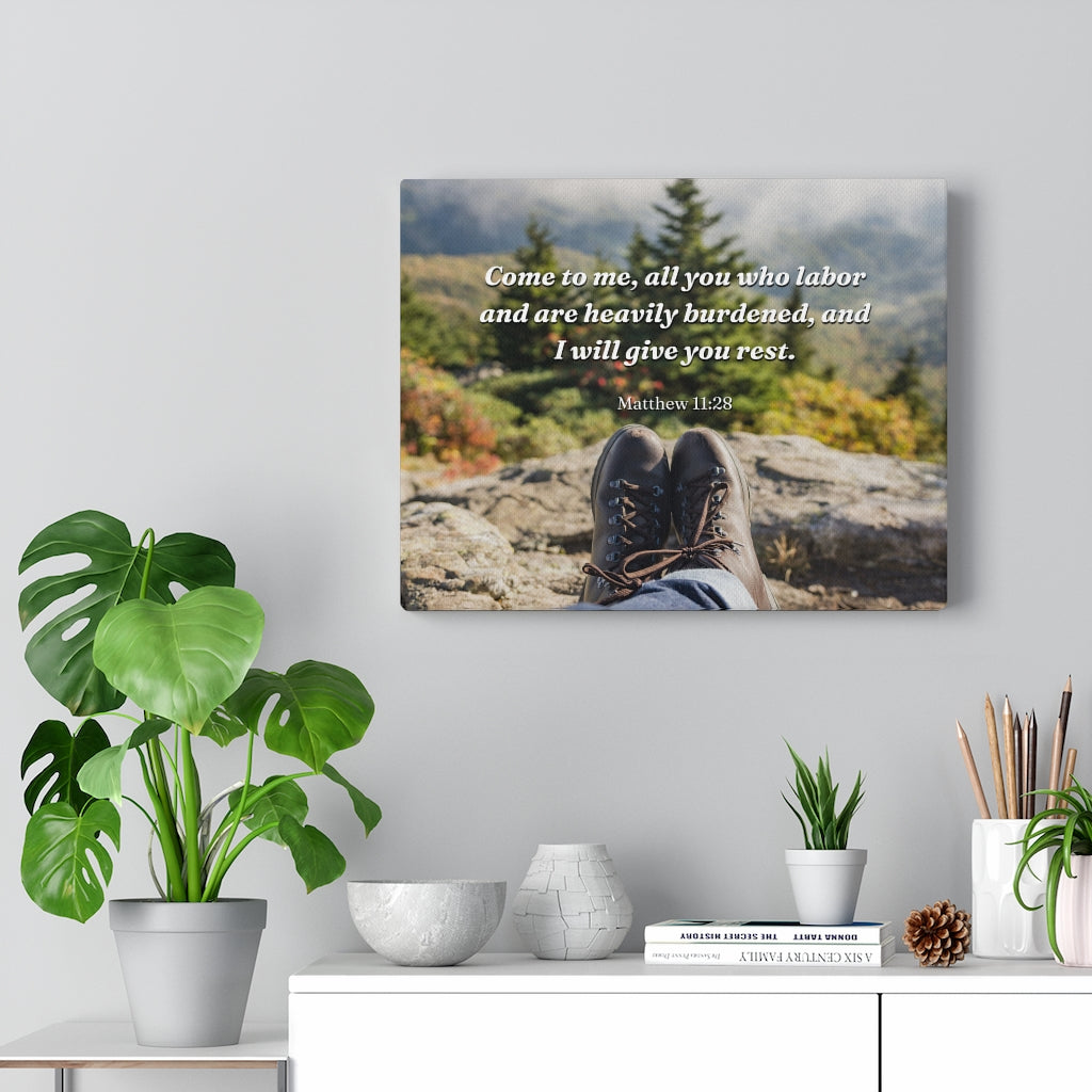 Scripture Walls I Will Give You Rest Matthew 11:28 Bible Verse Canvas Christian Wall Art Ready to Hang Unframed-Express Your Love Gifts