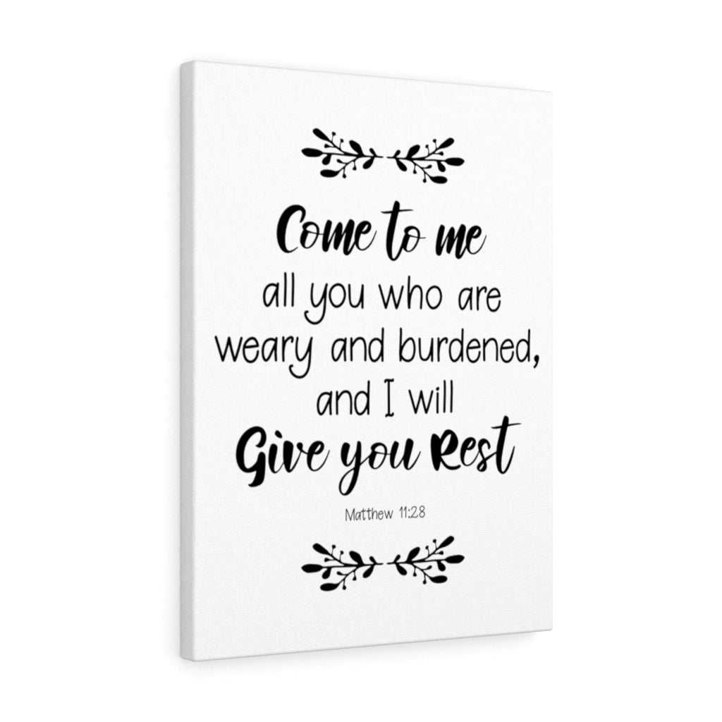 Scripture Walls I Will Give You Rest Matthew 11:28 White Bible Verse Canvas Christian Wall Art Ready to Hang Unframed-Express Your Love Gifts