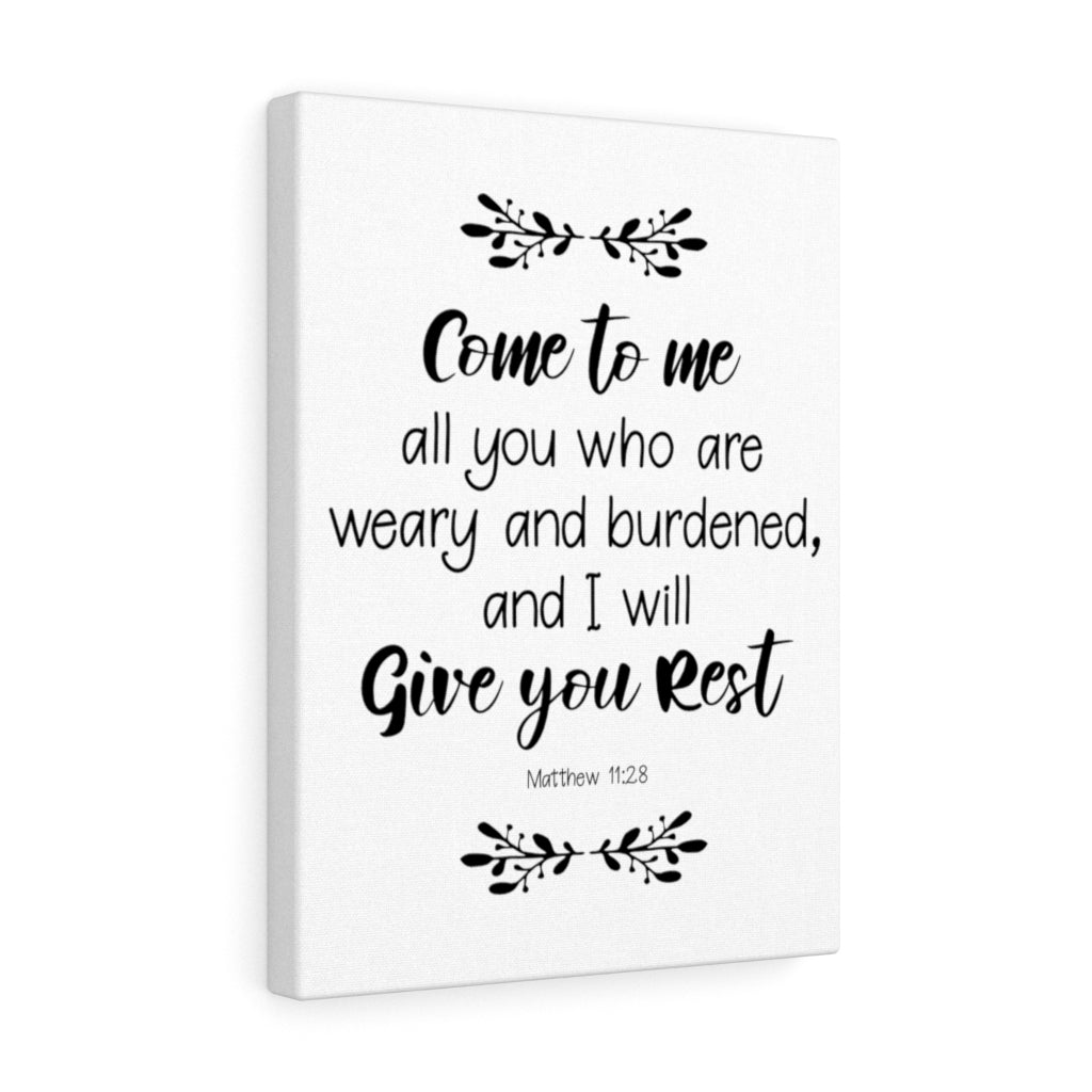 Scripture Walls I Will Give You Rest Matthew 11:28 White Bible Verse Canvas Christian Wall Art Ready to Hang Unframed-Express Your Love Gifts