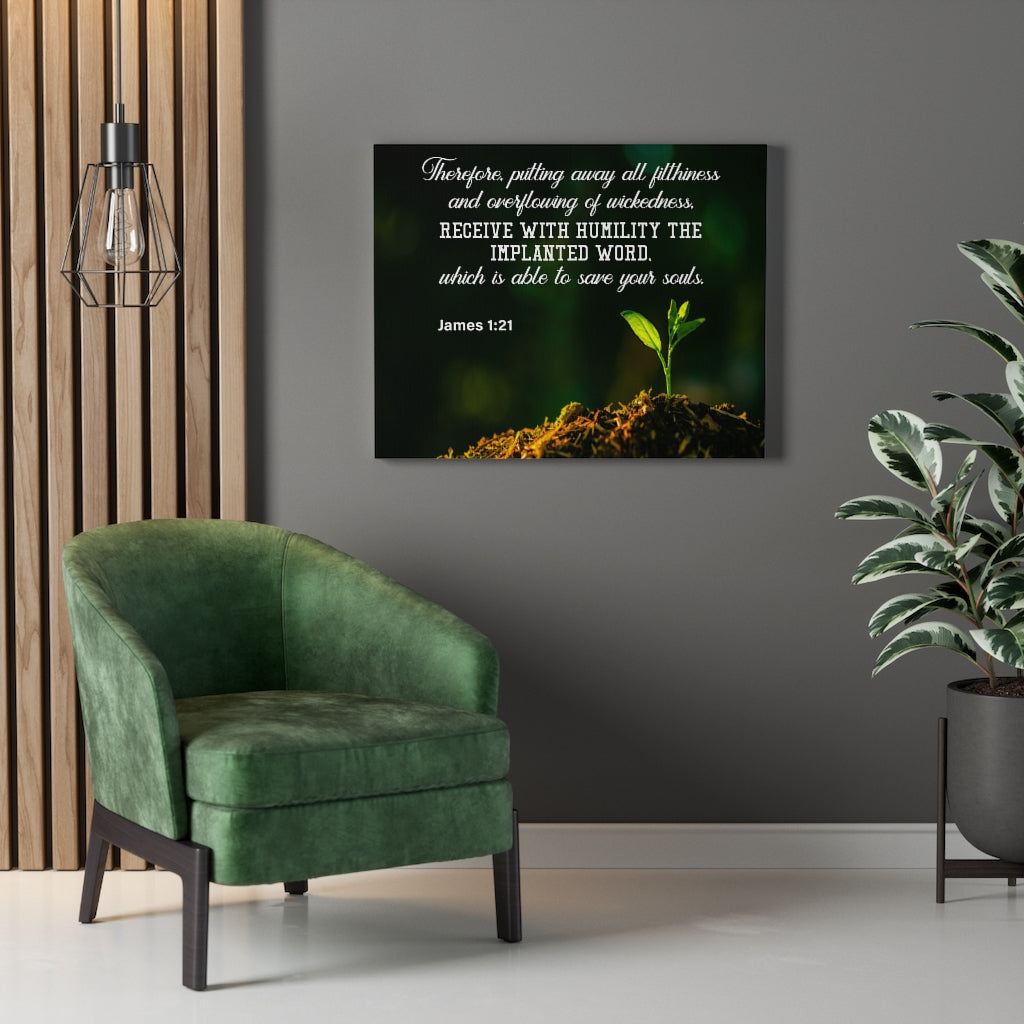 Scripture Walls Implanted Word James 1:21 Bible Verse Canvas Christian Wall Art Ready to Hang Unframed-Express Your Love Gifts