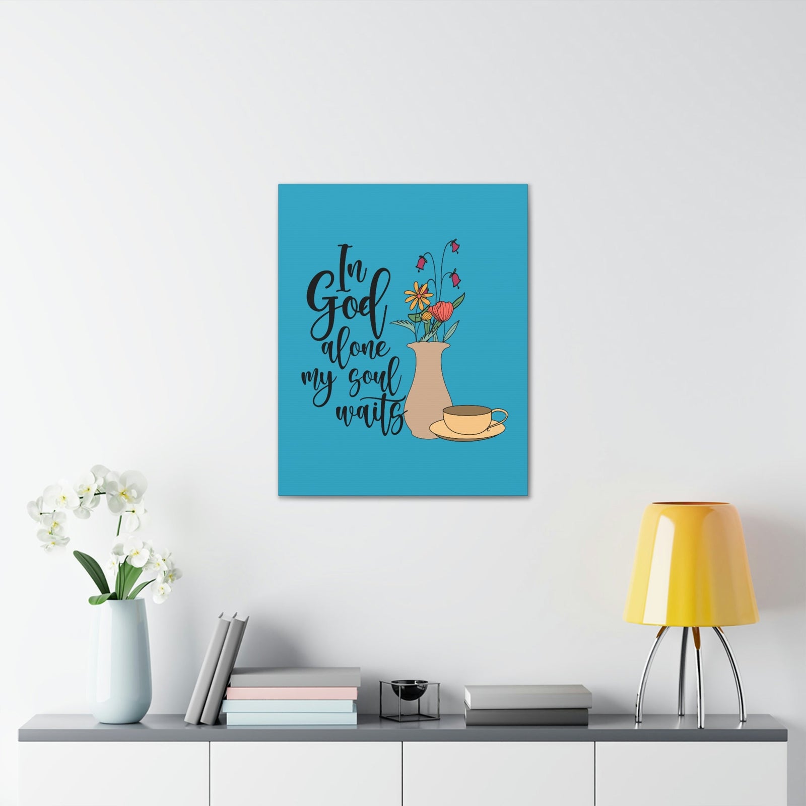 Scripture Walls In God Alone 1 Timothy 2:5 Light Blue Christian Wall Art Bible Verse Print Ready to Hang Unframed-Express Your Love Gifts