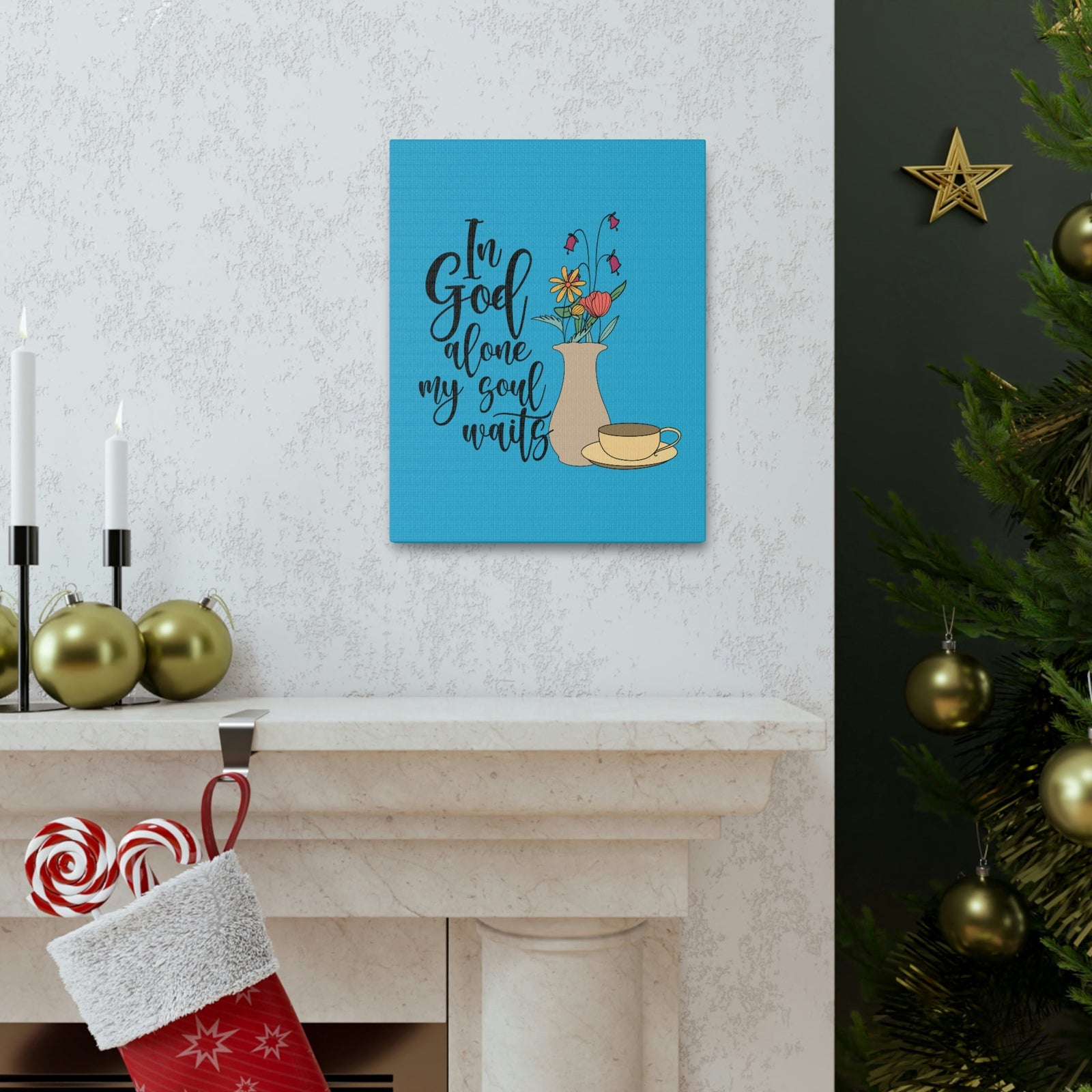 Scripture Walls In God Alone 1 Timothy 2:5 Light Blue Christian Wall Art Bible Verse Print Ready to Hang Unframed-Express Your Love Gifts