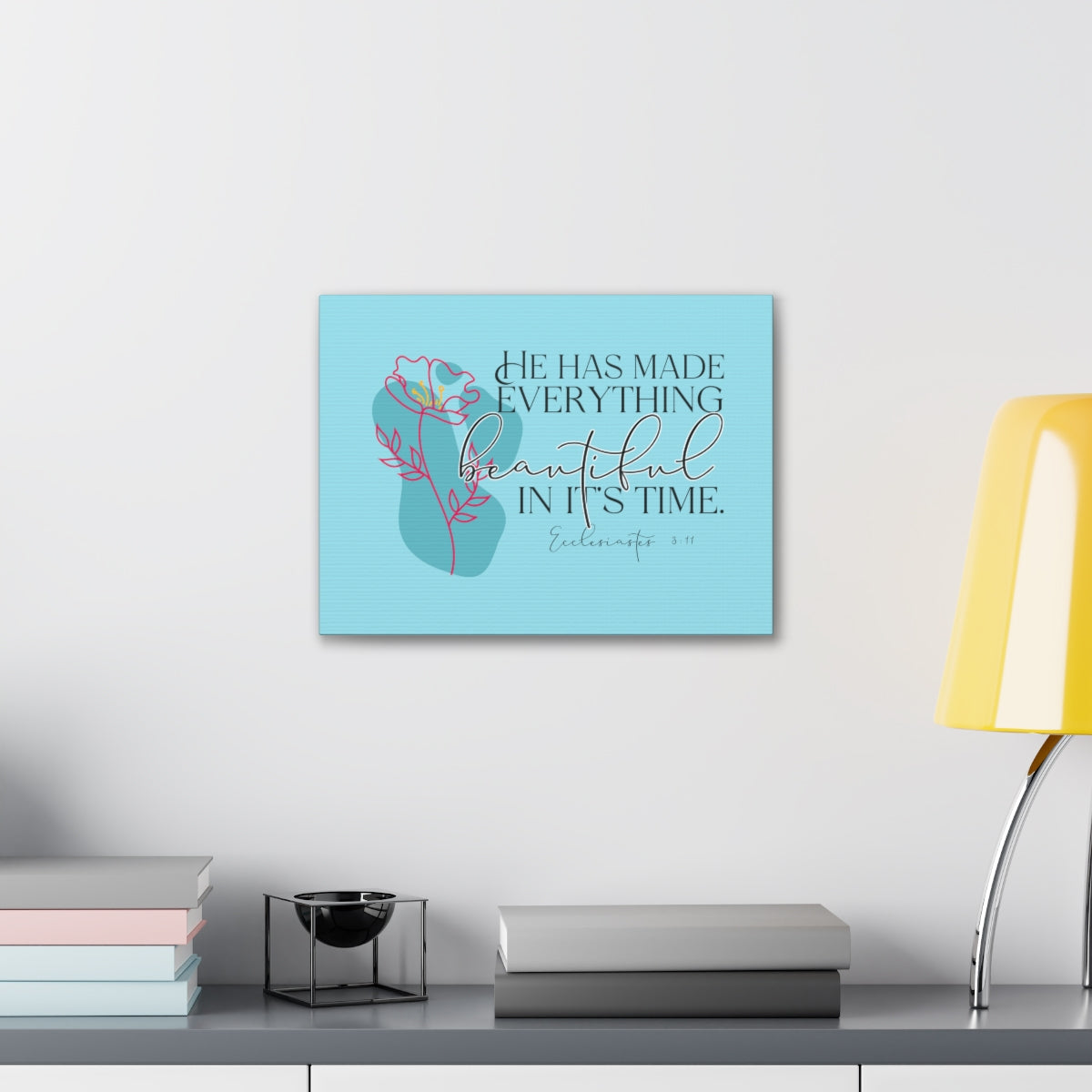 Scripture Walls In It's Time Ecclesiastes 3:11 Pink Flower Bible Verse Canvas Christian Wall Art Ready to Hang Unframed-Express Your Love Gifts