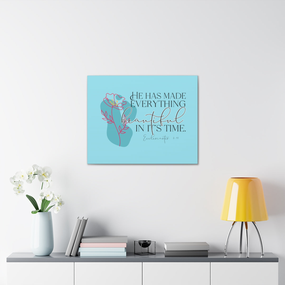 Scripture Walls In It's Time Ecclesiastes 3:11 Pink Flower Bible Verse Canvas Christian Wall Art Ready to Hang Unframed-Express Your Love Gifts