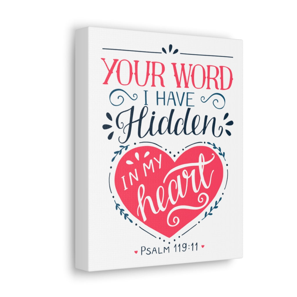 Scripture Walls In My Heart Psalm 119:11 Bible Verse Canvas Christian Wall Art Ready to Hang Unframed-Express Your Love Gifts