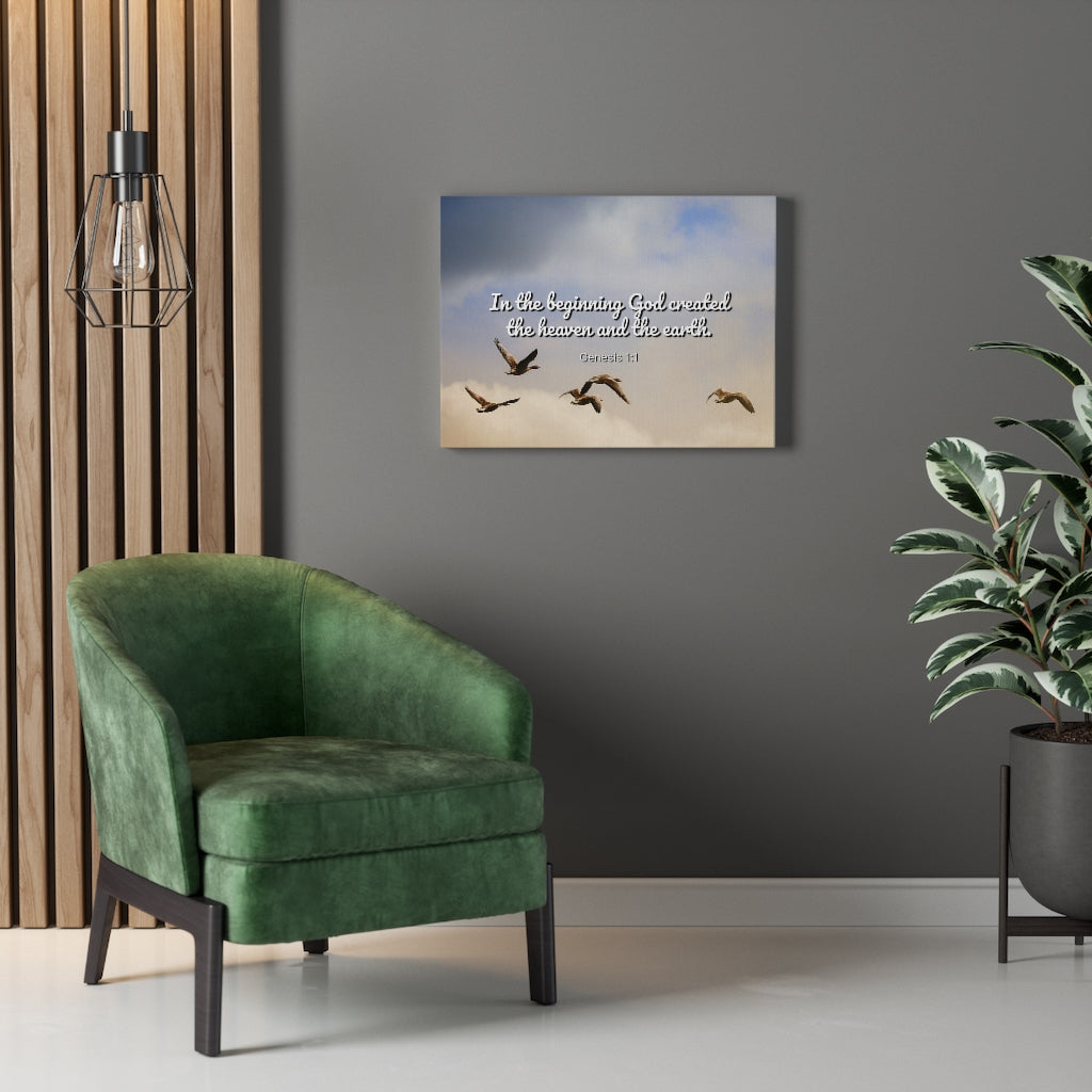 Scripture Walls In The Beginning Genesis 1:1 Bible Verse Canvas Christian Wall Art Ready to Hang Unframed-Express Your Love Gifts