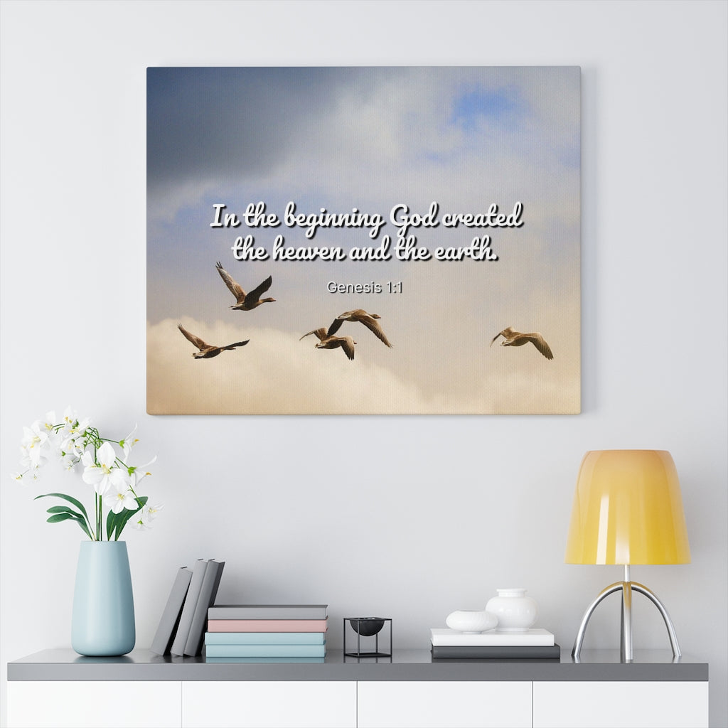 Scripture Walls In The Beginning Genesis 1:1 Bible Verse Canvas Christian Wall Art Ready to Hang Unframed-Express Your Love Gifts