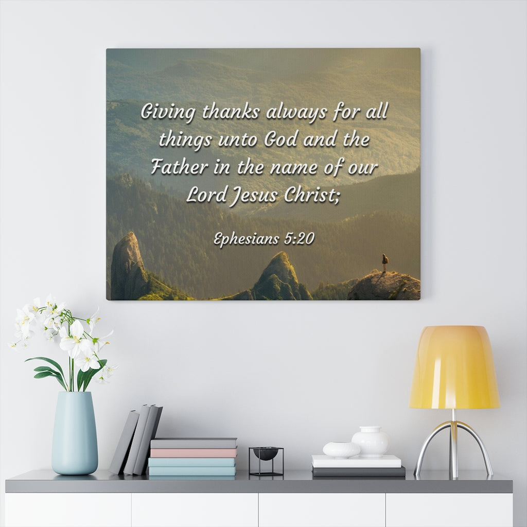 Scripture Walls In The Name Ephesians 5:20 Bible Verse Canvas Christian Wall Art Ready to Hang Unframed-Express Your Love Gifts