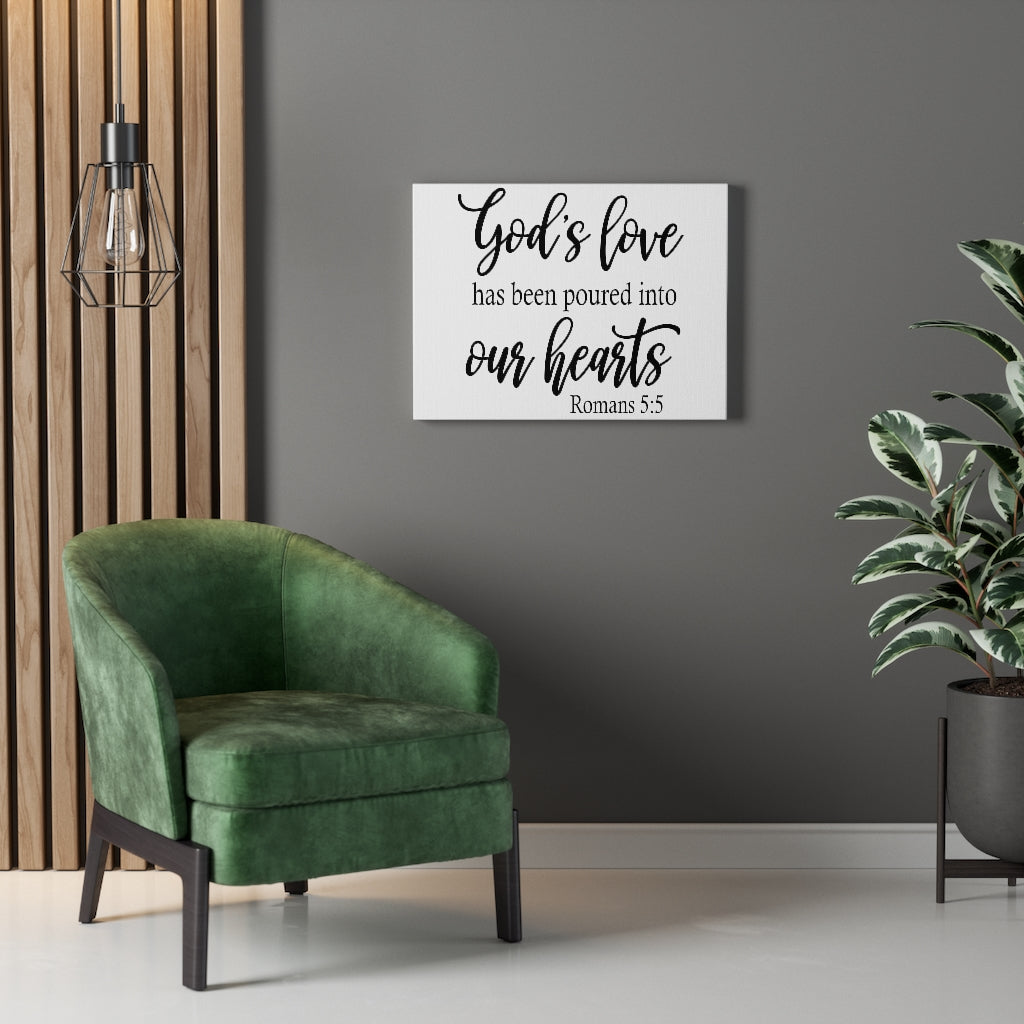Scripture Walls Into Our Hearts Romans 5:5 Bible Verse Canvas Christian Wall Art Ready to Hang Unframed-Express Your Love Gifts