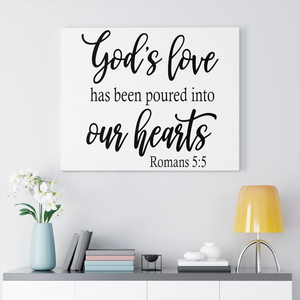Scripture Walls Into Our Hearts Romans 5:5 Bible Verse Canvas Christian Wall Art Ready to Hang Unframed-Express Your Love Gifts