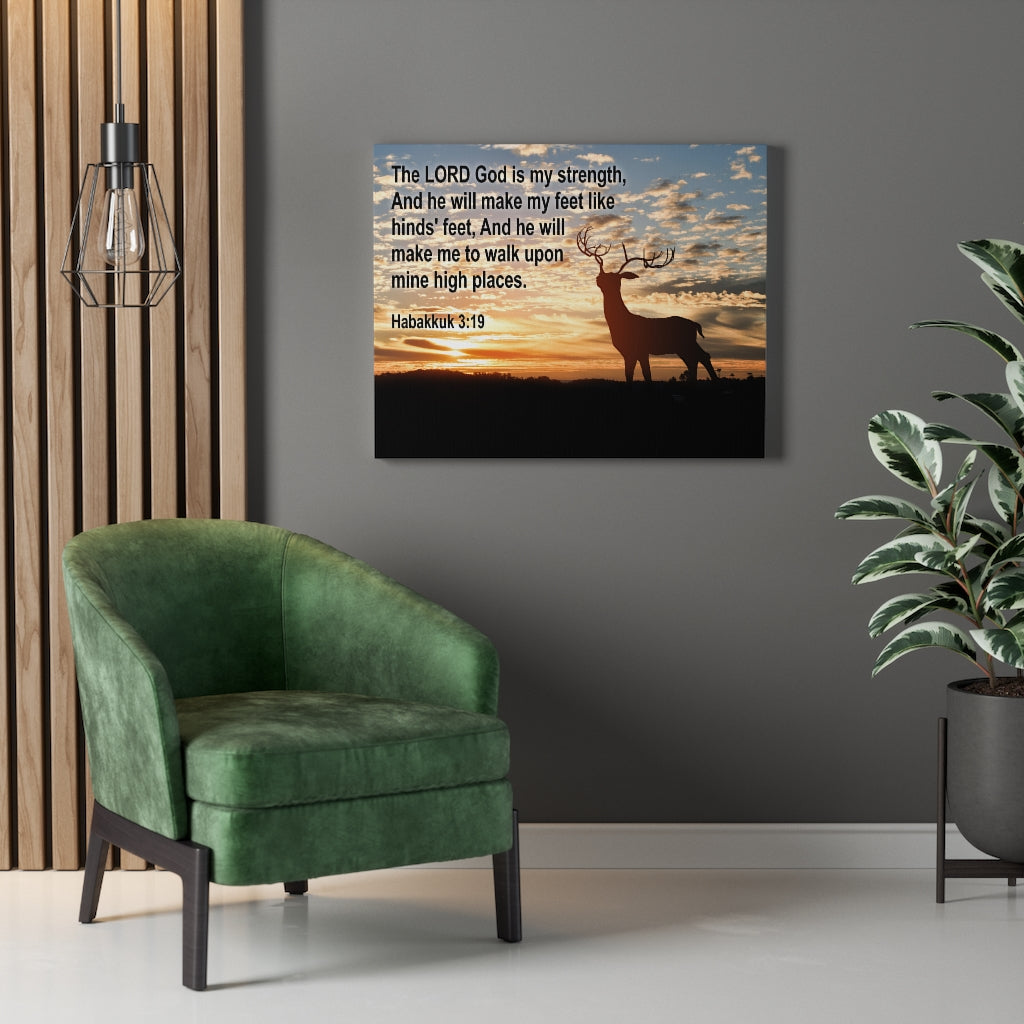 Scripture Walls Is My Strength Habakkuk 3:19 Bible Verse Canvas Christian Wall Art Ready to Hang Unframed-Express Your Love Gifts