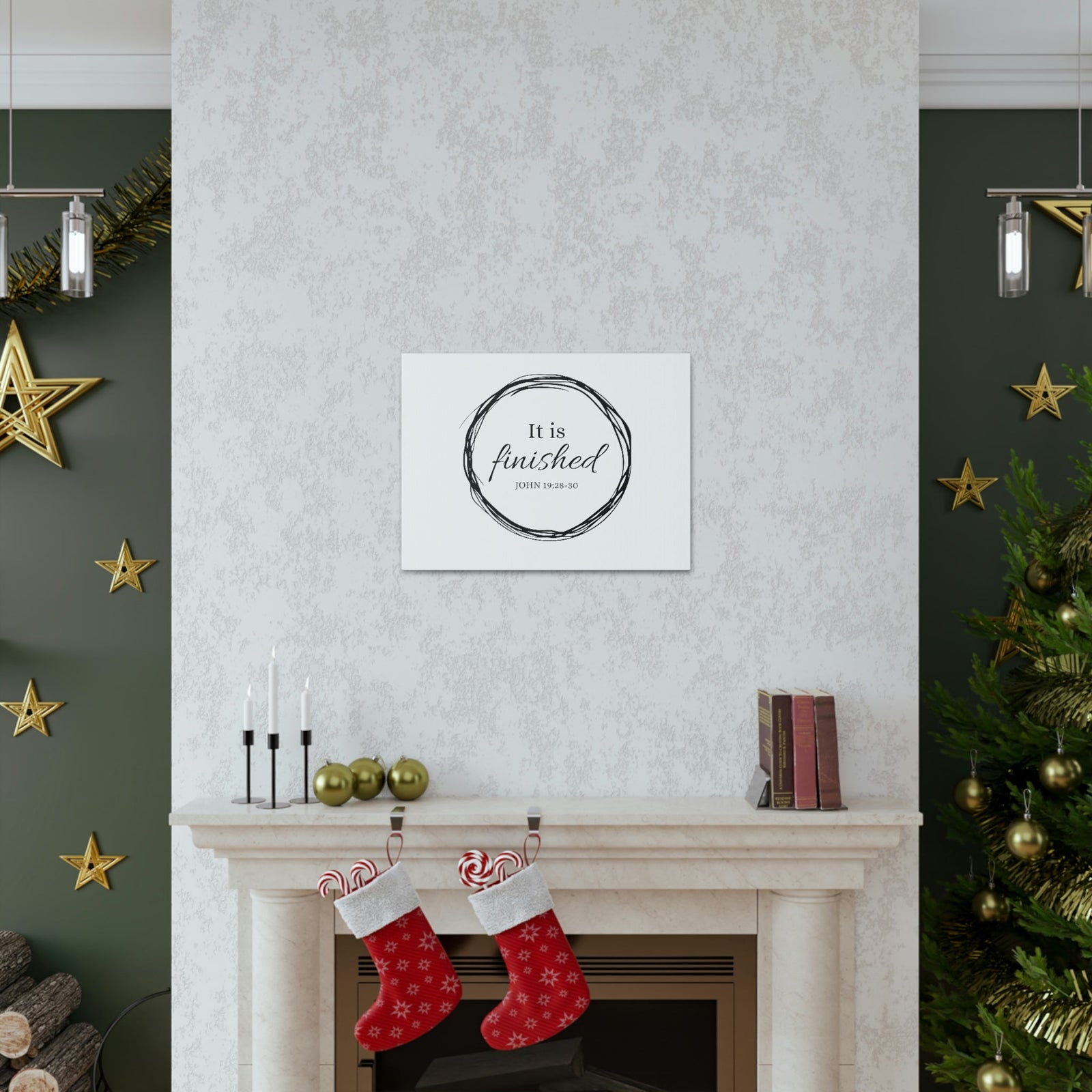 Scripture Walls It Is Finished 2 Timothy 4:7 Circle White Christian Wall Art Bible Verse Print Ready to Hang Unframed-Express Your Love Gifts