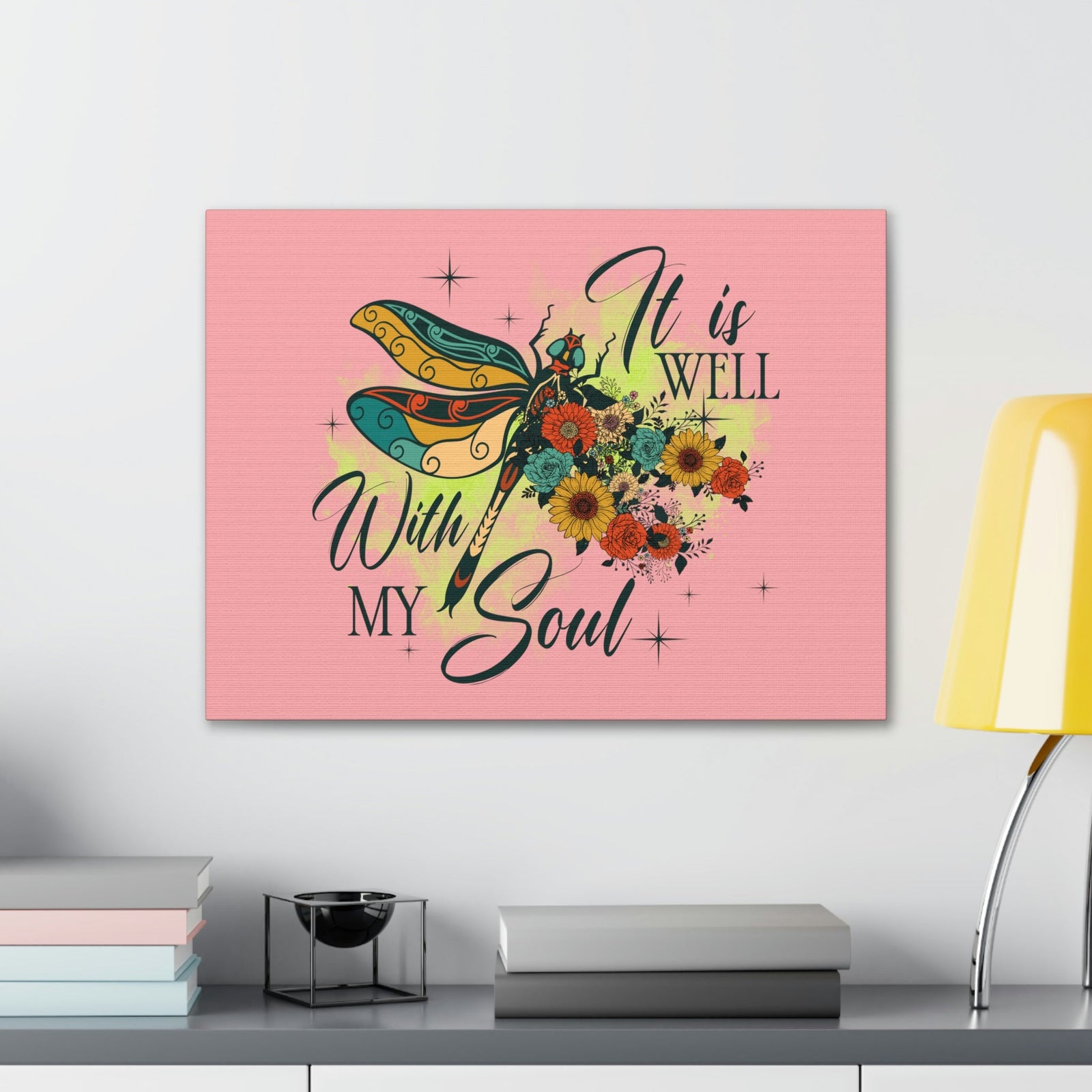 Scripture Walls It Is Well Psalm 42:7 Dragonfly Green Christian Wall Art Bible Verse Print Ready to Hang Unframed-Express Your Love Gifts