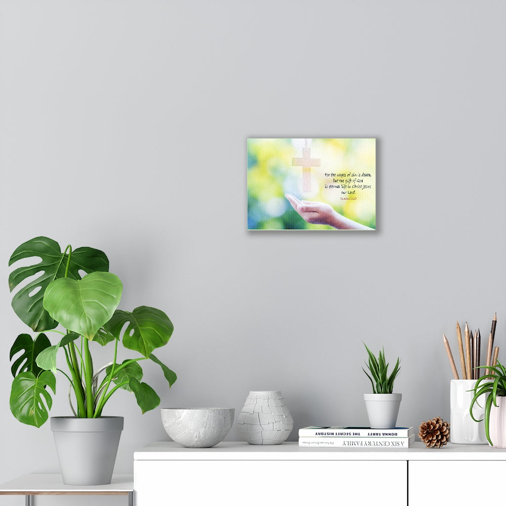 Scripture Walls Jesus Christ Our Lord Romans 6:23 Bible Verse Canvas Christian Wall Art Ready to Hang Unframed-Express Your Love Gifts