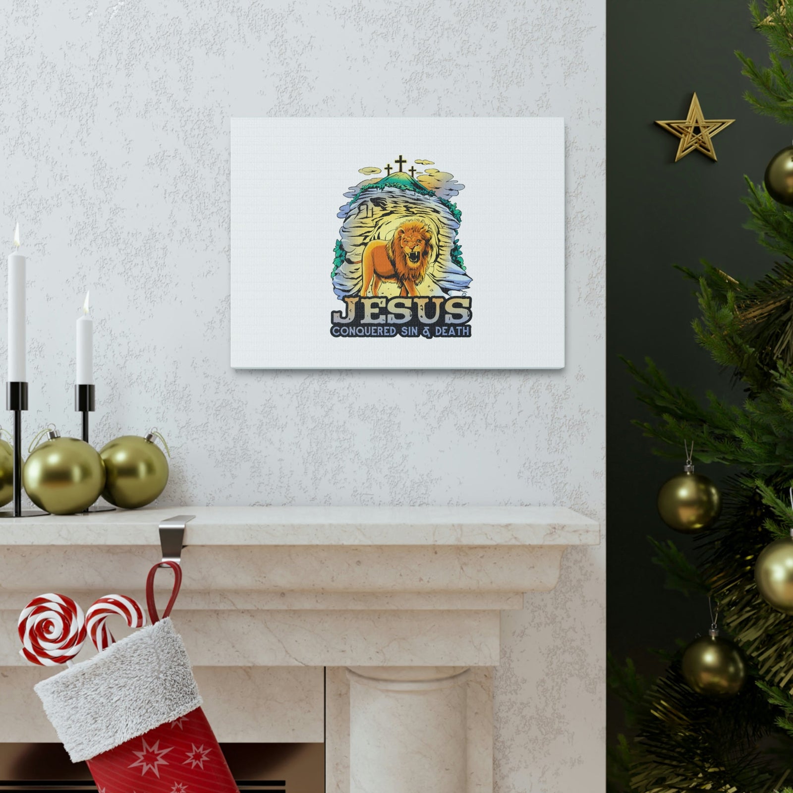 Scripture Walls Jesus Conquered Sin And Death 1 Corinthians 15:55-57 Christian Wall Art Bible Verse Print Ready to Hang Unframed-Express Your Love Gifts