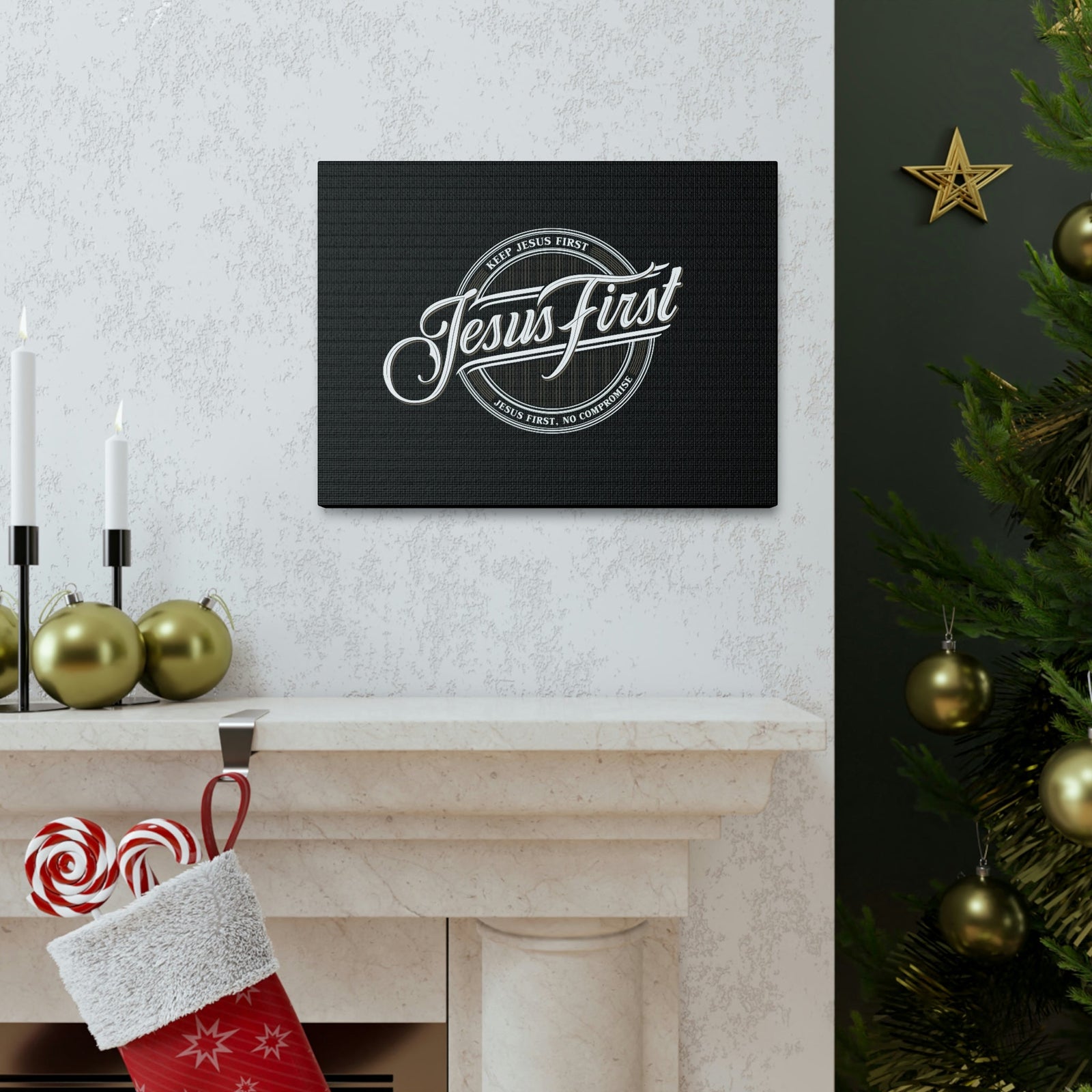 Scripture Walls Jesus First Matthew 22:37 Black Christian Wall Art Bible Verse Print Ready to Hang Unframed-Express Your Love Gifts