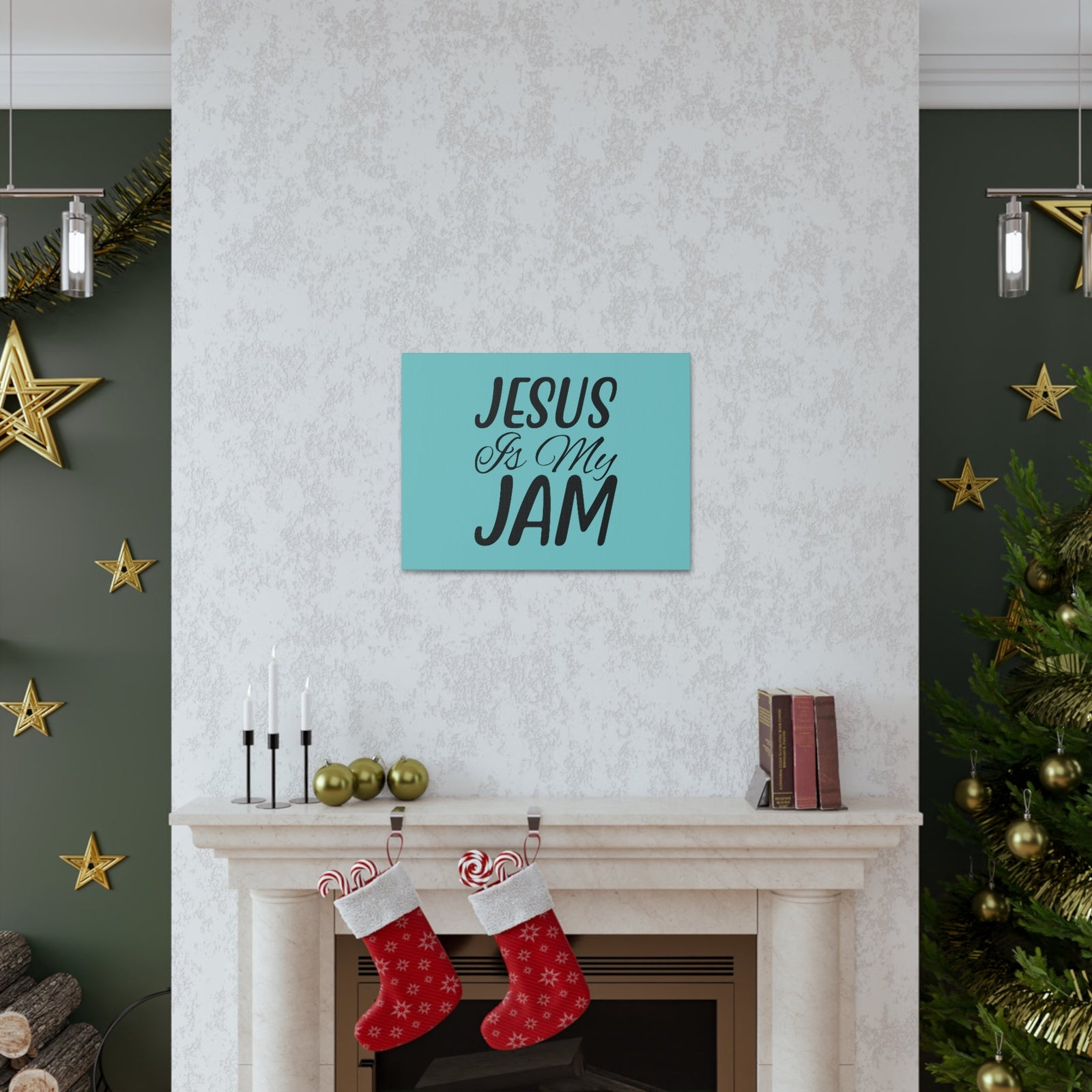Scripture Walls Jesus Is My Jam Light Blue John 15:14 Bible Canvas Christian Wall Art Ready to Hang Unframed-Express Your Love Gifts