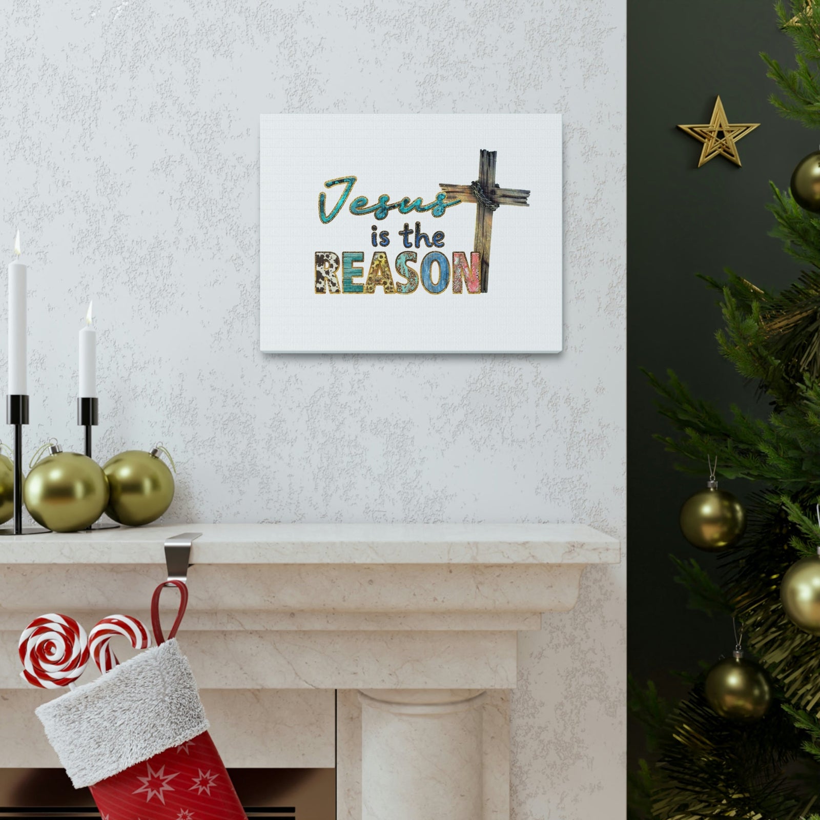 Scripture Walls Jesus Is The Reason Ephesians 2:8-9 Cross Christian Wall Art Bible Verse Print Ready to Hang Unframed-Express Your Love Gifts