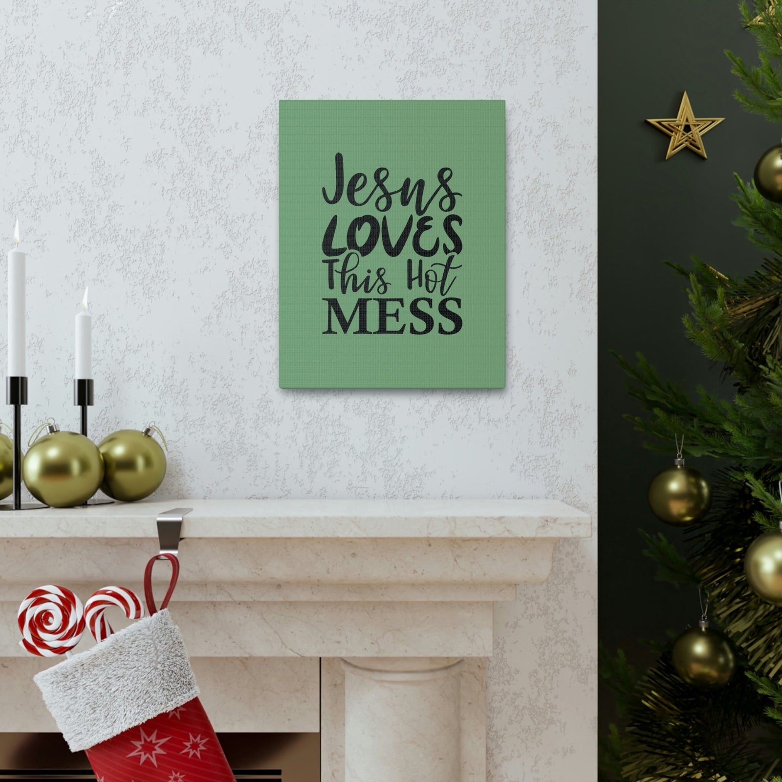 Scripture Walls Jesus Loves This Hot Mess John 14:21 Green Bible Verse Canvas Christian Wall Art Ready to Hang Unframed-Express Your Love Gifts