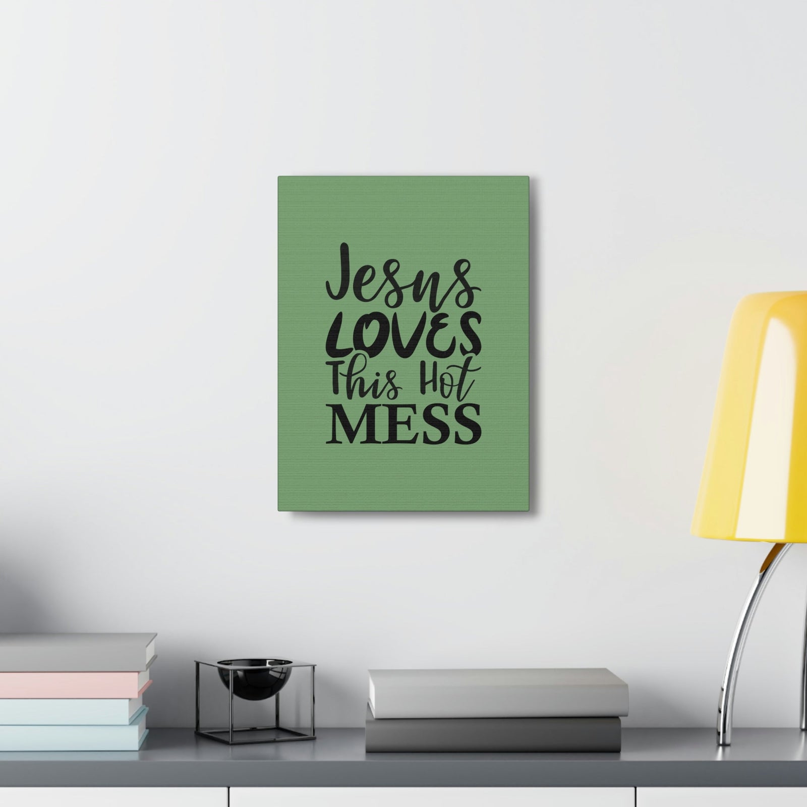 Scripture Walls Jesus Loves This Hot Mess John 14:21 Green Bible Verse Canvas Christian Wall Art Ready to Hang Unframed-Express Your Love Gifts