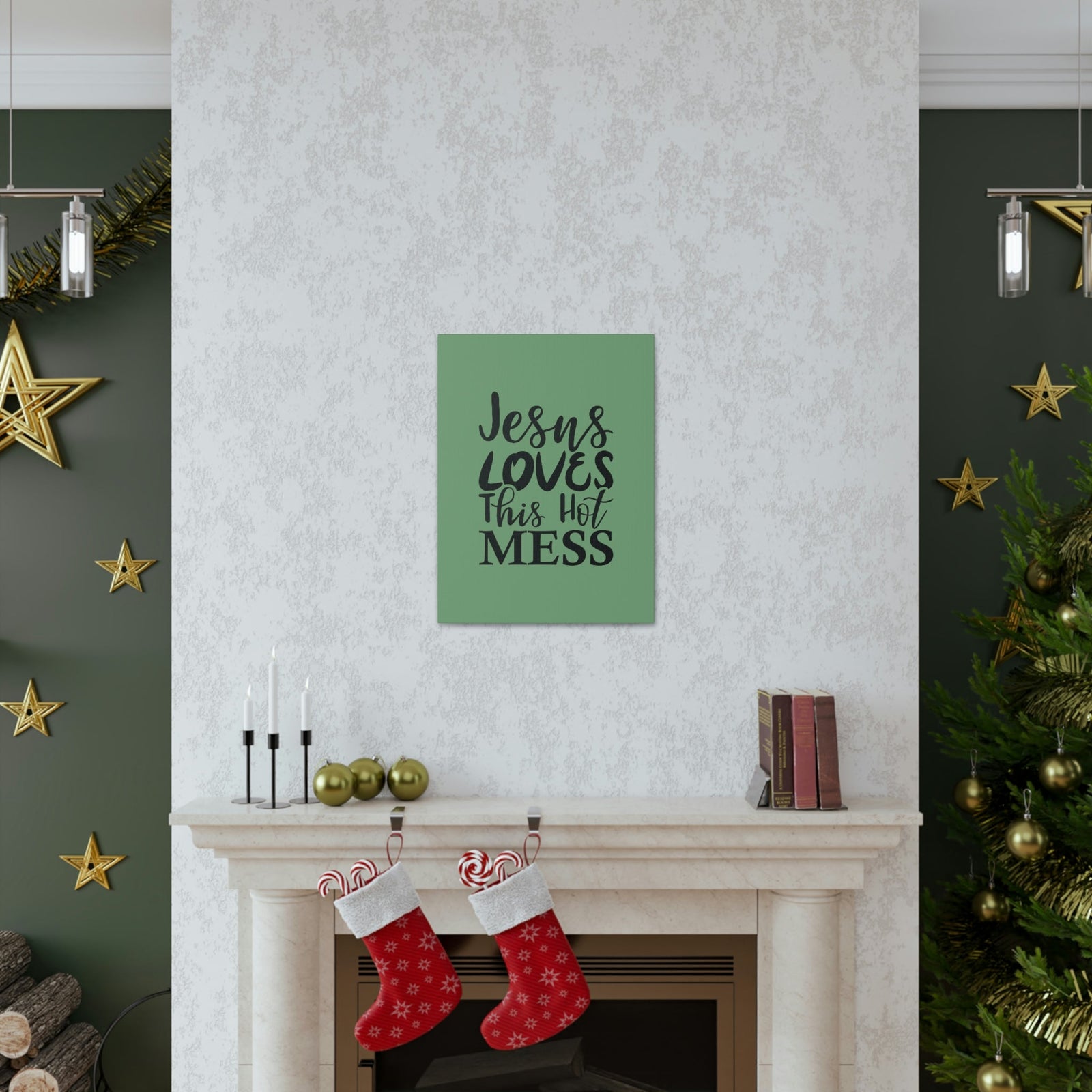 Scripture Walls Jesus Loves This Hot Mess John 14:21 Green Bible Verse Canvas Christian Wall Art Ready to Hang Unframed-Express Your Love Gifts