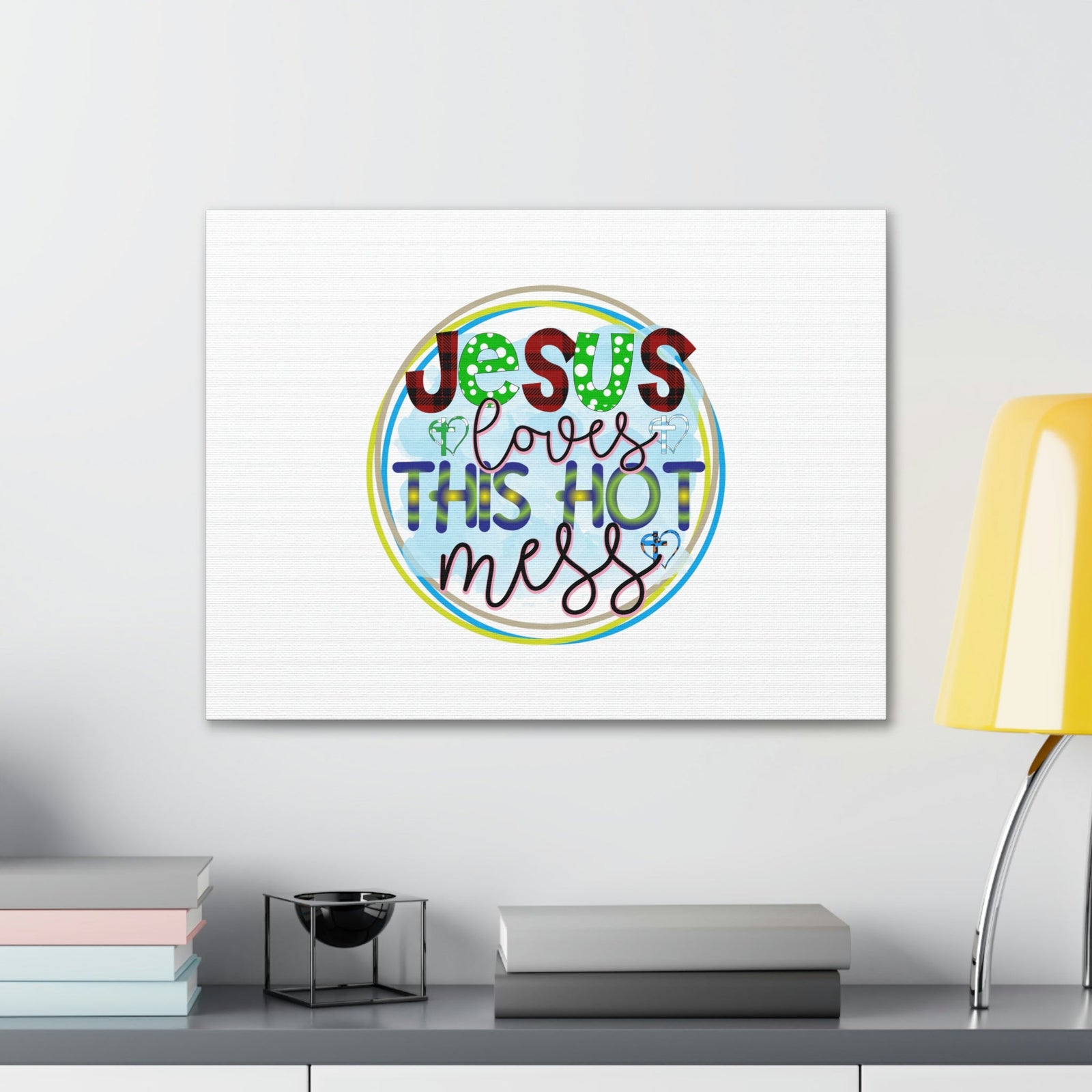 Scripture Walls Jesus Loves This Hot Mess Romans 5:8 Christian Wall Art Bible Verse Print Ready to Hang Unframed-Express Your Love Gifts