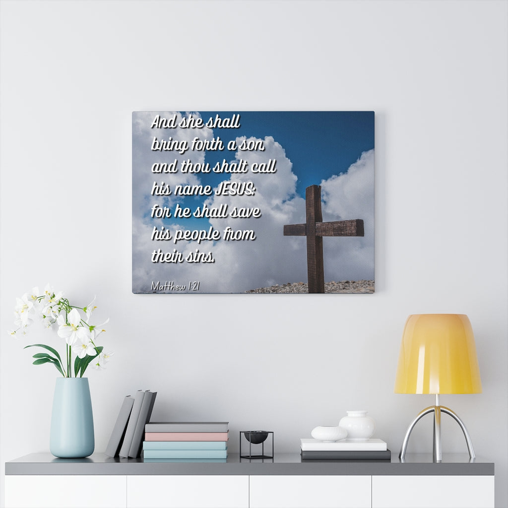 Scripture Walls Jesus Save His People Matthew 1:21 Bible Verse Canvas Christian Wall Art Ready to Hang Unframed-Express Your Love Gifts