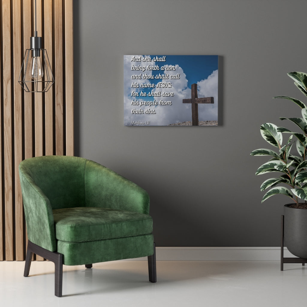 Scripture Walls Jesus Save His People Matthew 1:21 Bible Verse Canvas Christian Wall Art Ready to Hang Unframed-Express Your Love Gifts