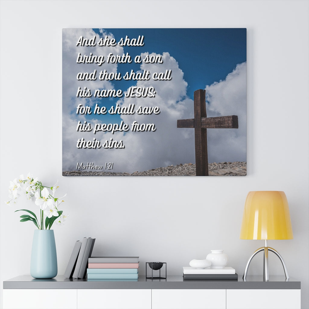 Scripture Walls Jesus Save His People Matthew 1:21 Bible Verse Canvas Christian Wall Art Ready to Hang Unframed-Express Your Love Gifts