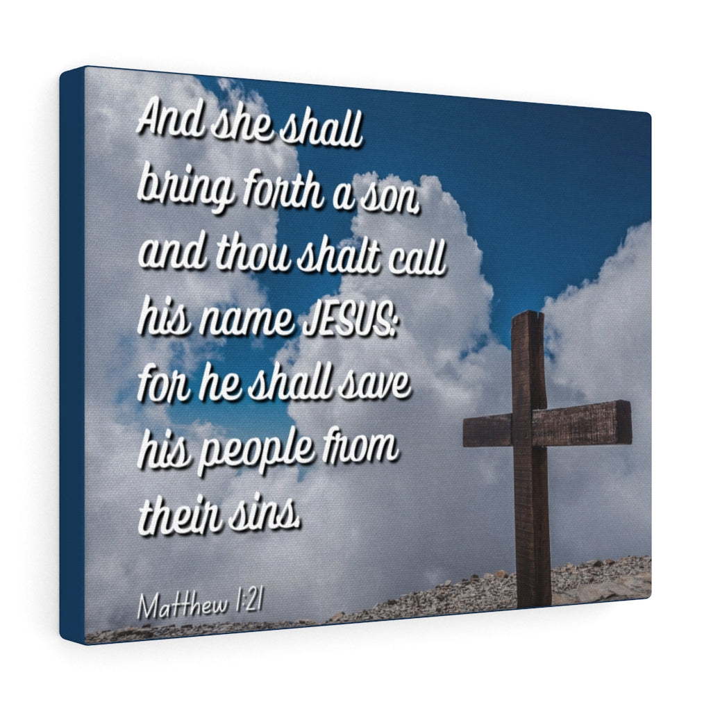 Scripture Walls Jesus Save His People Matthew 1:21 Bible Verse Canvas Christian Wall Art Ready to Hang Unframed-Express Your Love Gifts