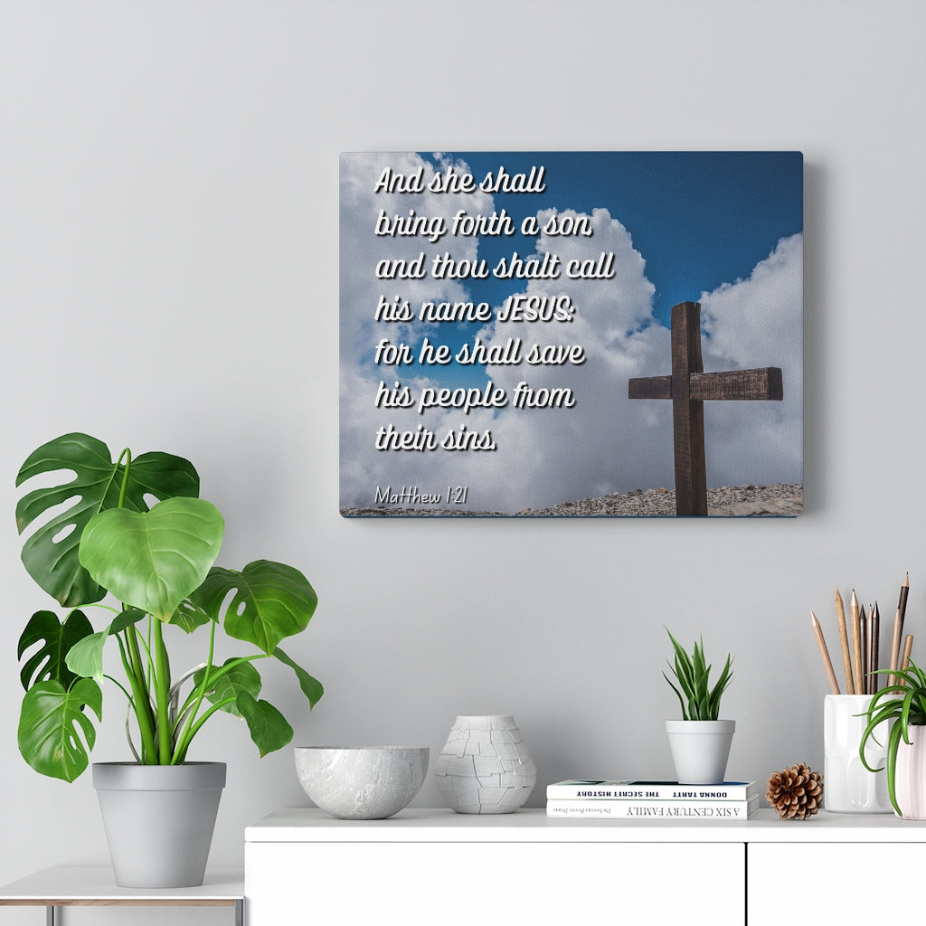 Scripture Walls Jesus Save His People Matthew 1:21 Bible Verse Canvas Christian Wall Art Ready to Hang Unframed-Express Your Love Gifts