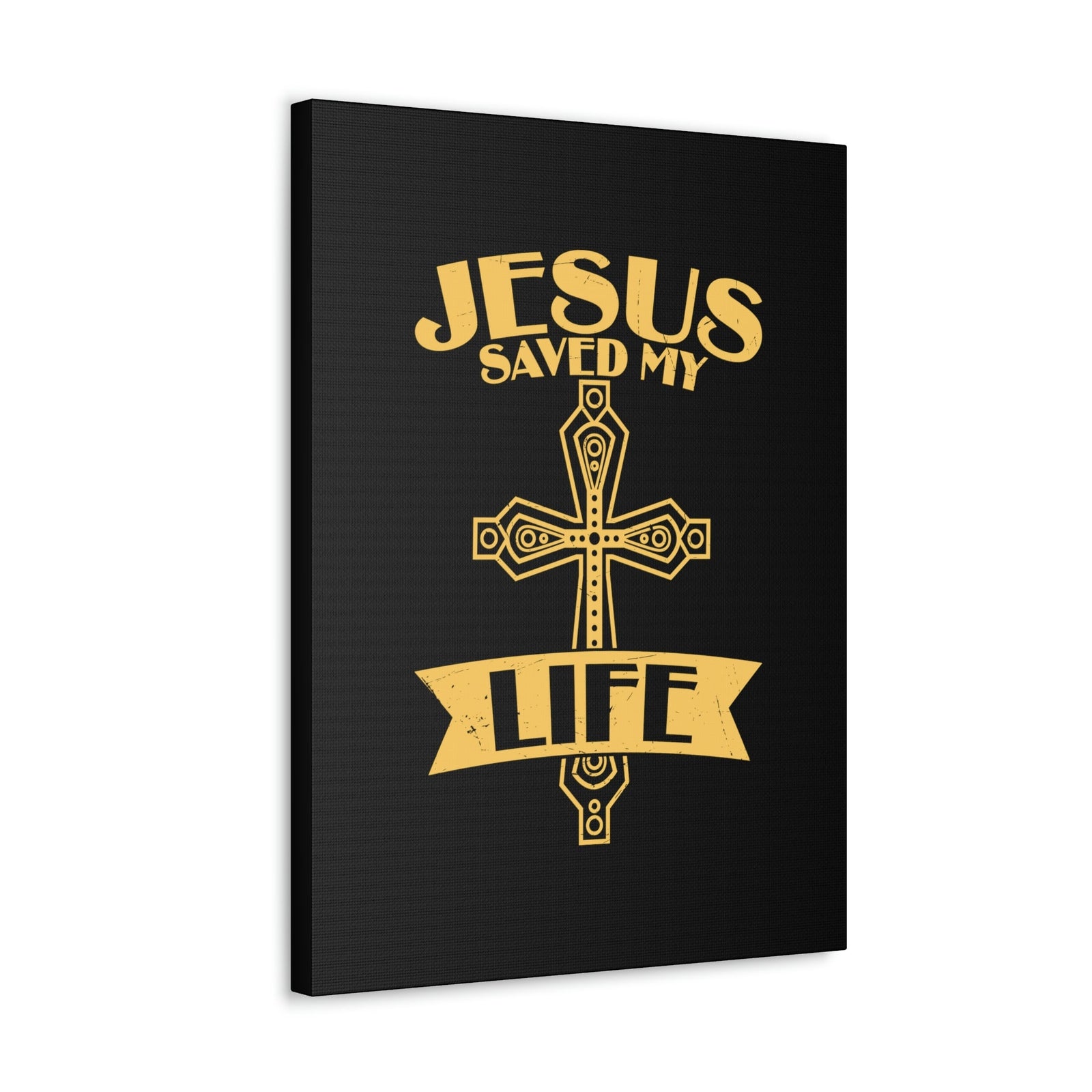 Scripture Walls Jesus Saved My Life Acts 16:31 Golden Cross Christian Wall Art Bible Verse Print Ready to Hang Unframed-Express Your Love Gifts