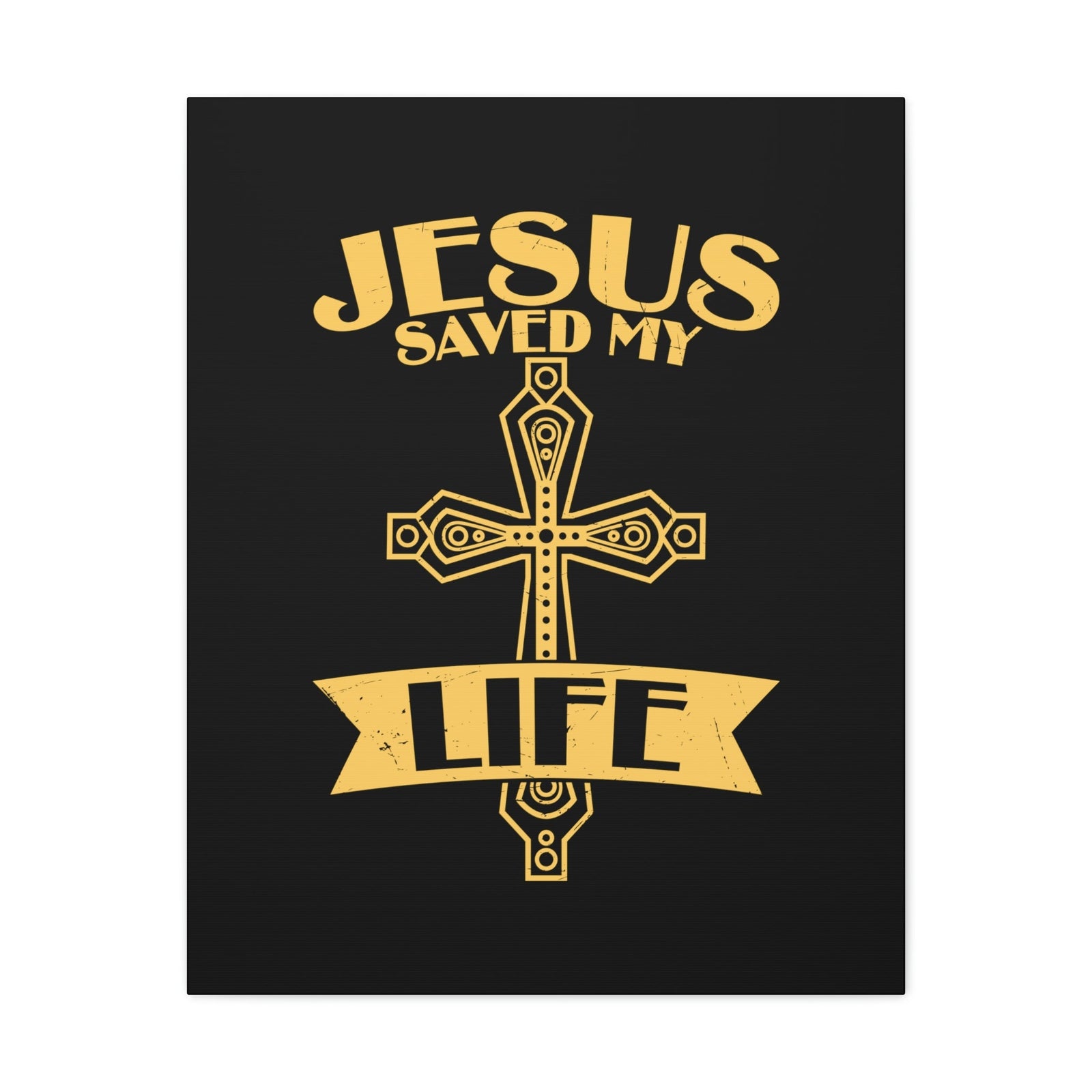 Scripture Walls Jesus Saved My Life Acts 16:31 Golden Cross Christian Wall Art Bible Verse Print Ready to Hang Unframed-Express Your Love Gifts