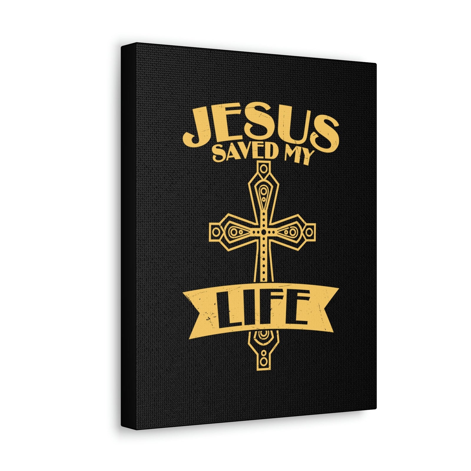 Scripture Walls Jesus Saved My Life Acts 16:31 Golden Cross Christian Wall Art Bible Verse Print Ready to Hang Unframed-Express Your Love Gifts