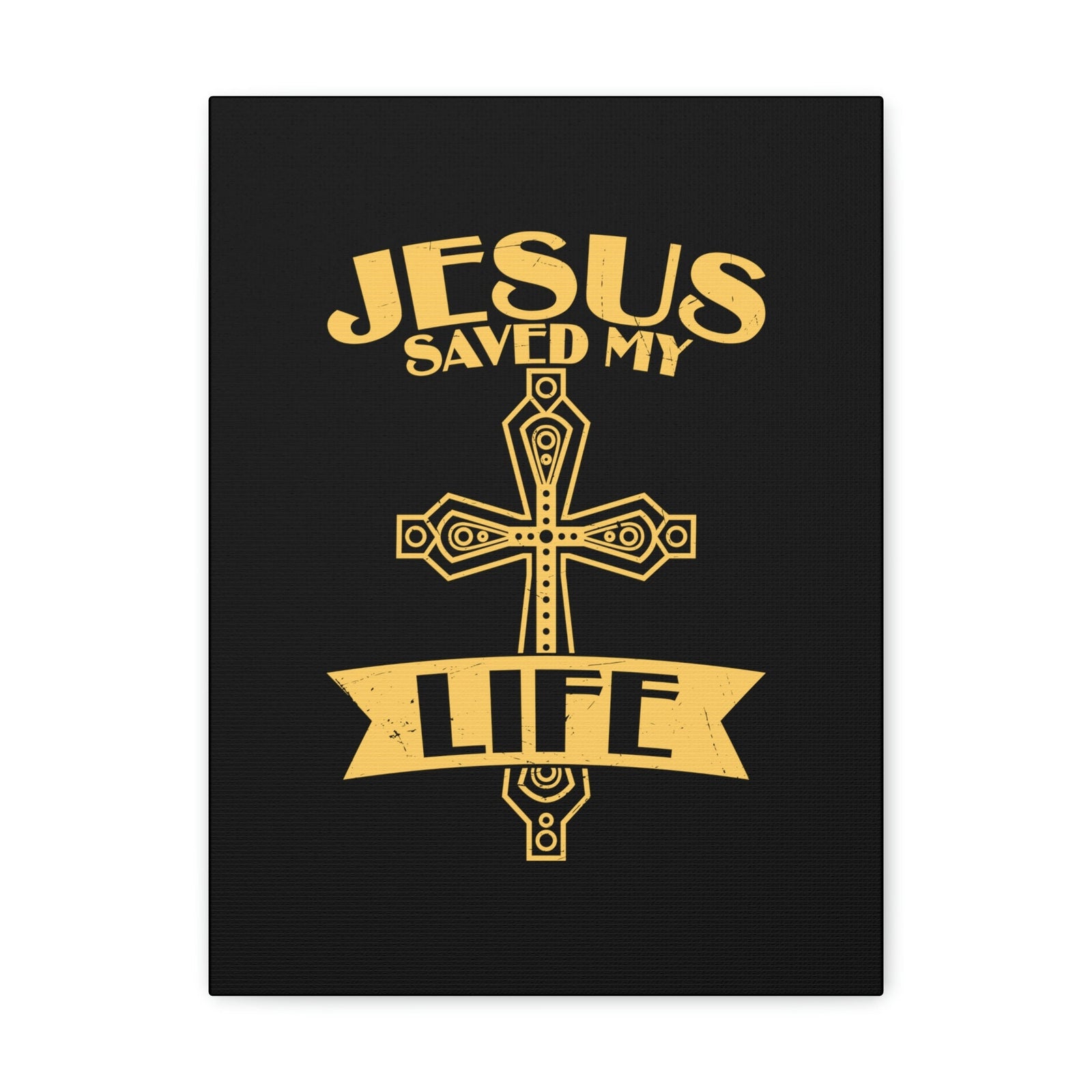 Scripture Walls Jesus Saved My Life Acts 16:31 Golden Cross Christian Wall Art Bible Verse Print Ready to Hang Unframed-Express Your Love Gifts